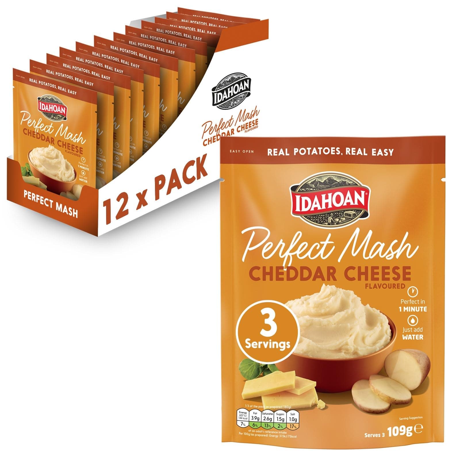 Potato Mash, Gluten Free, Vegetarian, Cooks in 1 Minute, Pantry Food, Cheddar Cheese Bulk Pack of 12