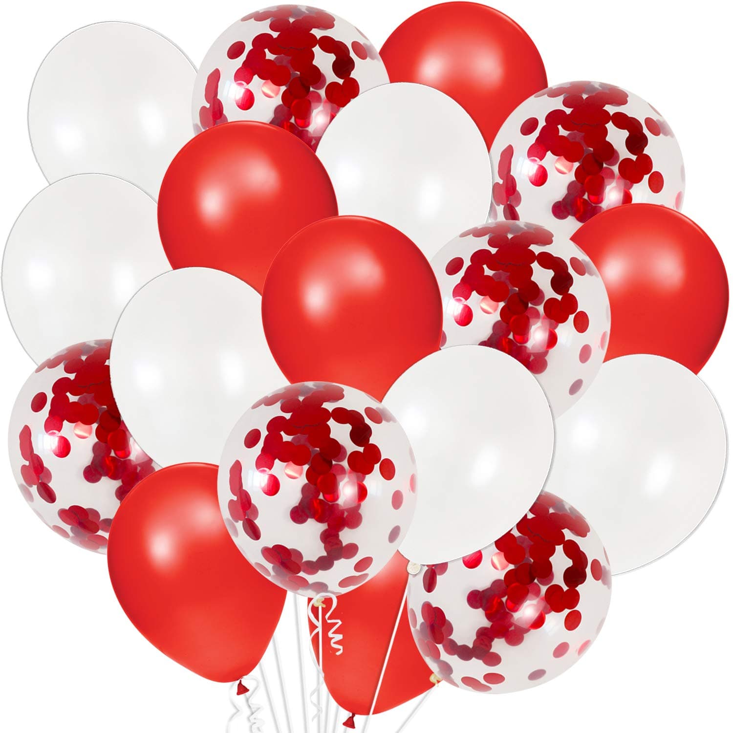 Red, White Confetti Balloons For Valentines Day Decorations - Pack Of 40 | Red Balloons For Valentine Decorations | Valentines Day Balloons, Red And White Balloons | Valentines Day Decor For Him/Her