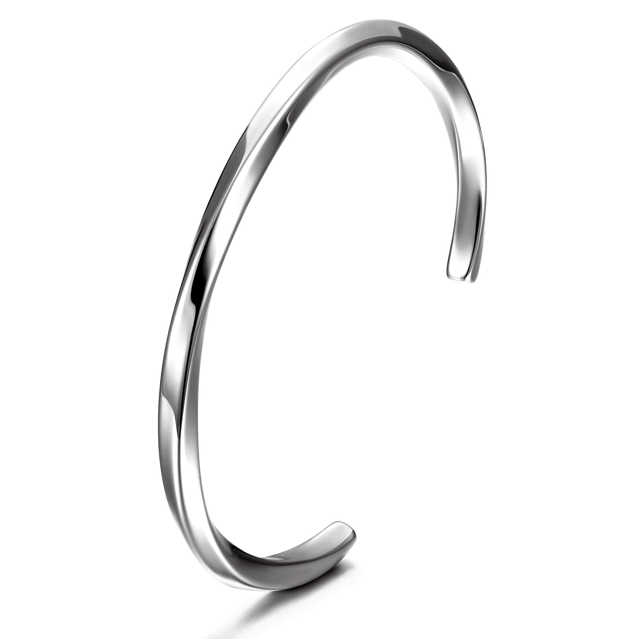 CIUNOFORStainless Steel Cuff Bracelets for Men, Men’ Silver Metal Simple Bangle Bracelet, 8.5 inches Inner Circ., Twisted Bracelet for Adult, Viking Jewelry Gift