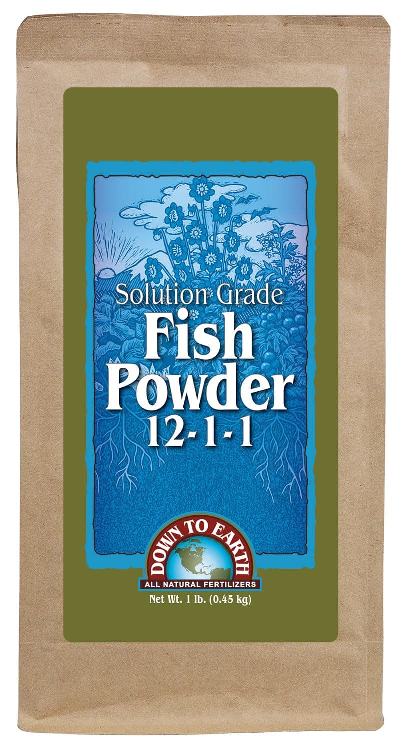Down To Earth All Natural Fertilizers Organic Solution Grade Fish Powder - Water Soluble Nitrogen - Makes up to 50 Gallons of Liquid Fish Fertilizer for Soil or Foliar Spray 12-1-1, 1 lb