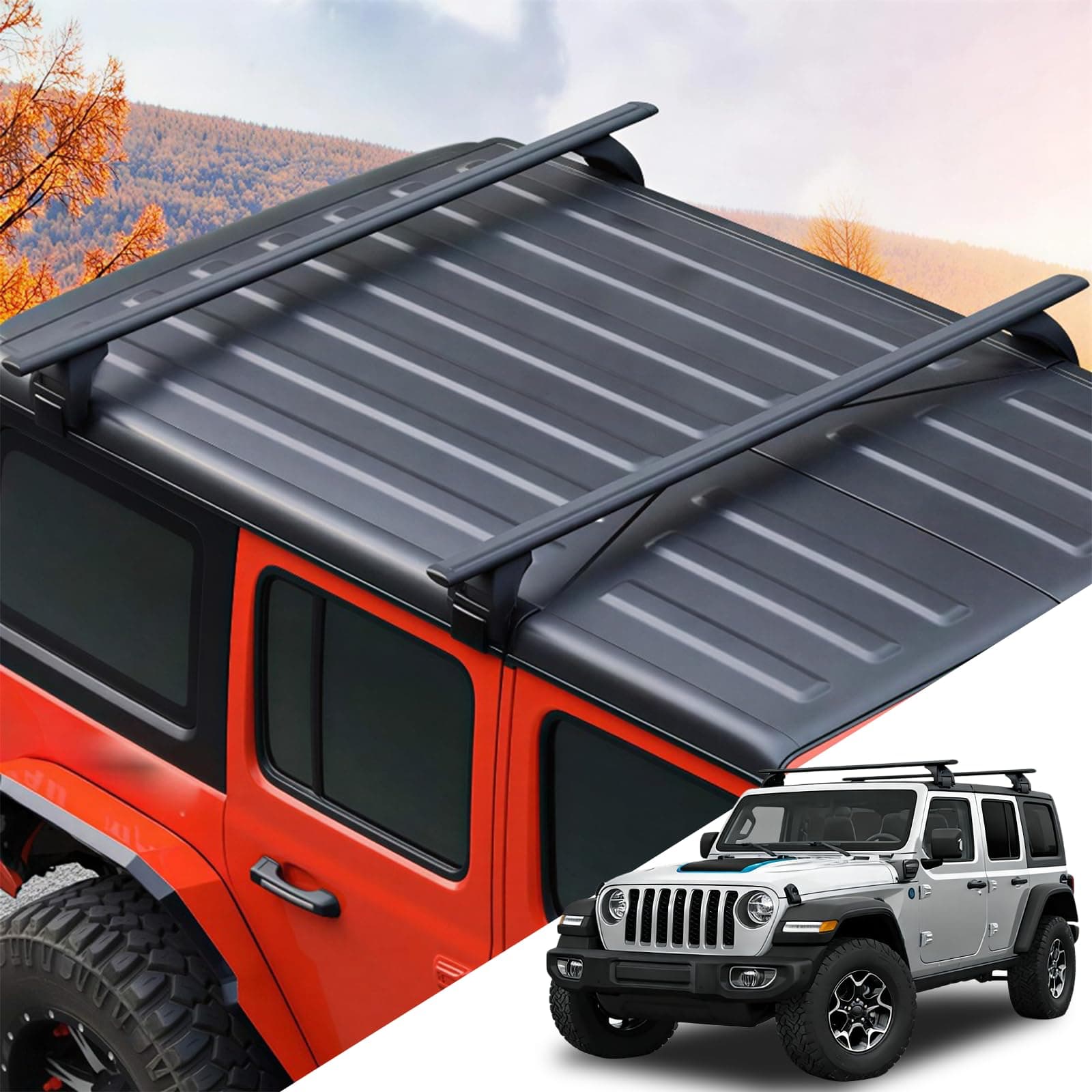 Snailfly Cross Bars Roof Rail Racks Fit for 2007-2018 Jeep Wrangler JK & 2018 2019 2020 2021 2022 Jeep Wrangler JL Unlimited 2&4DOOR Crossbars