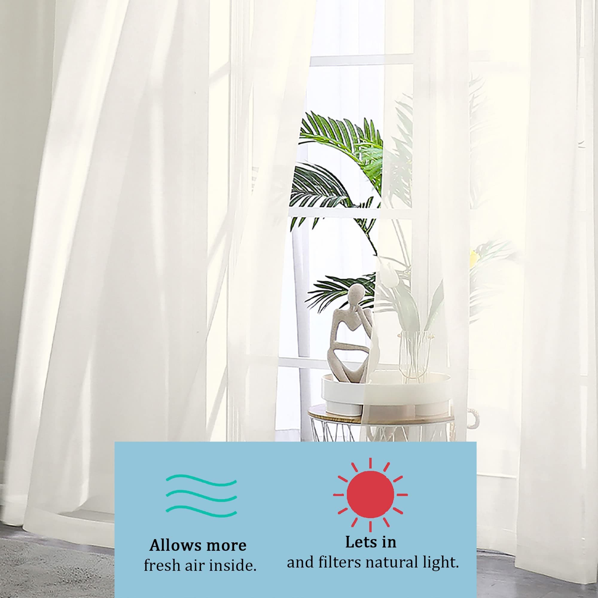 OWENIE Extra Long Sheer Curtains 120 Inches Long, Sheer Curtain, Voile Rod Pocket Panels for Bedroom and Living Room (42 x 120 inches Long, Set of 2, Ivory)