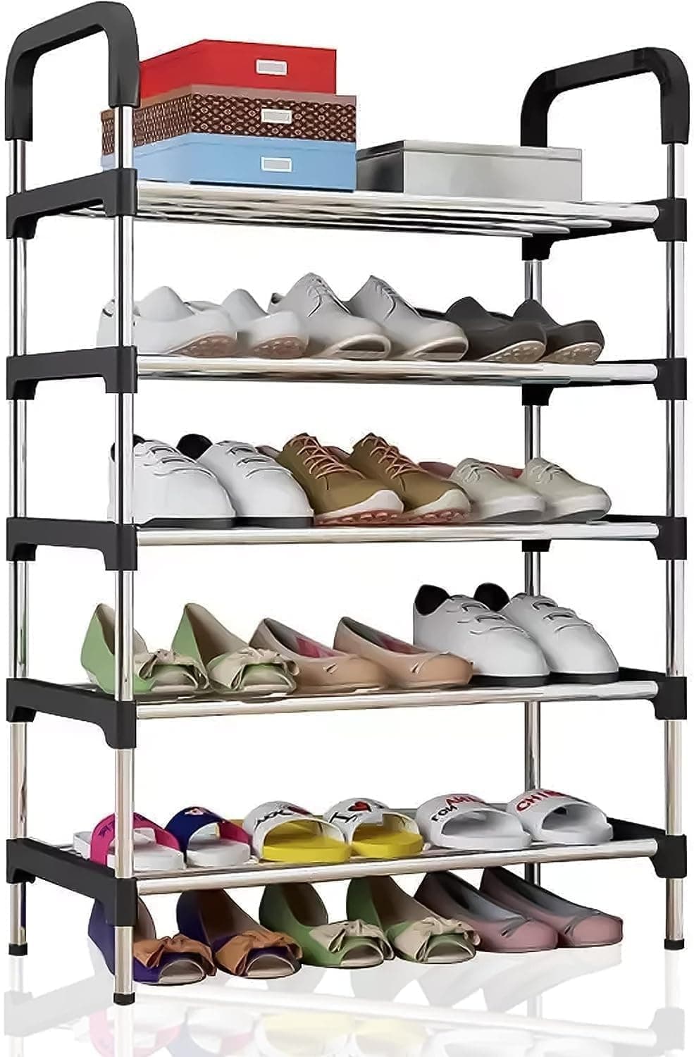 Smilee 5 tier Metal Freestanding Shoe Rack-Portable cabinet-Shoe Storage Organizer for Entryway, Cloakroom and Living Room, Black