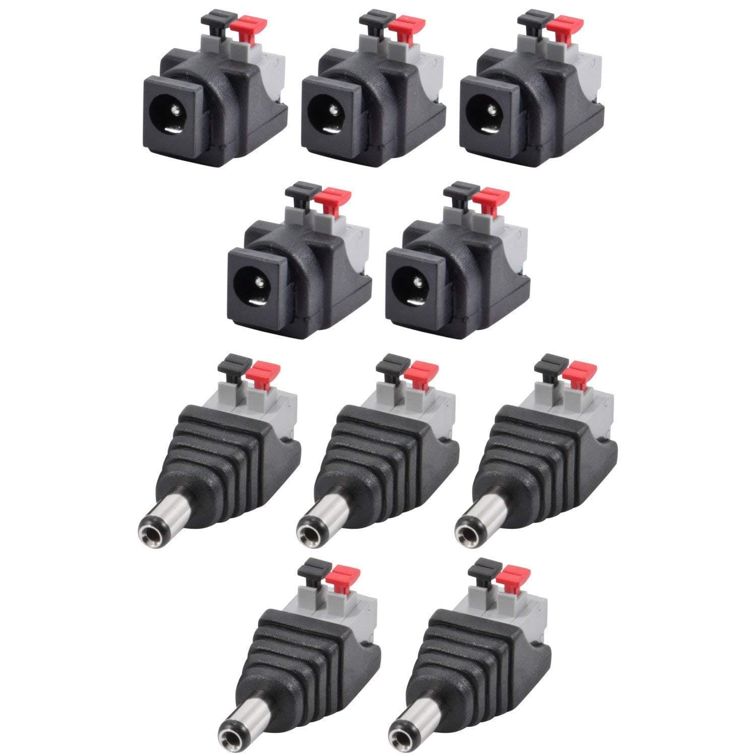 DC Power Connector,5.5X2.1mm Pressed DC Power Jack & Plug Adapter,Male Female Connectors Without Screw Installation for 12V/24V LED Strip and Electronics (5 Pairs Quick Wire Connectors)