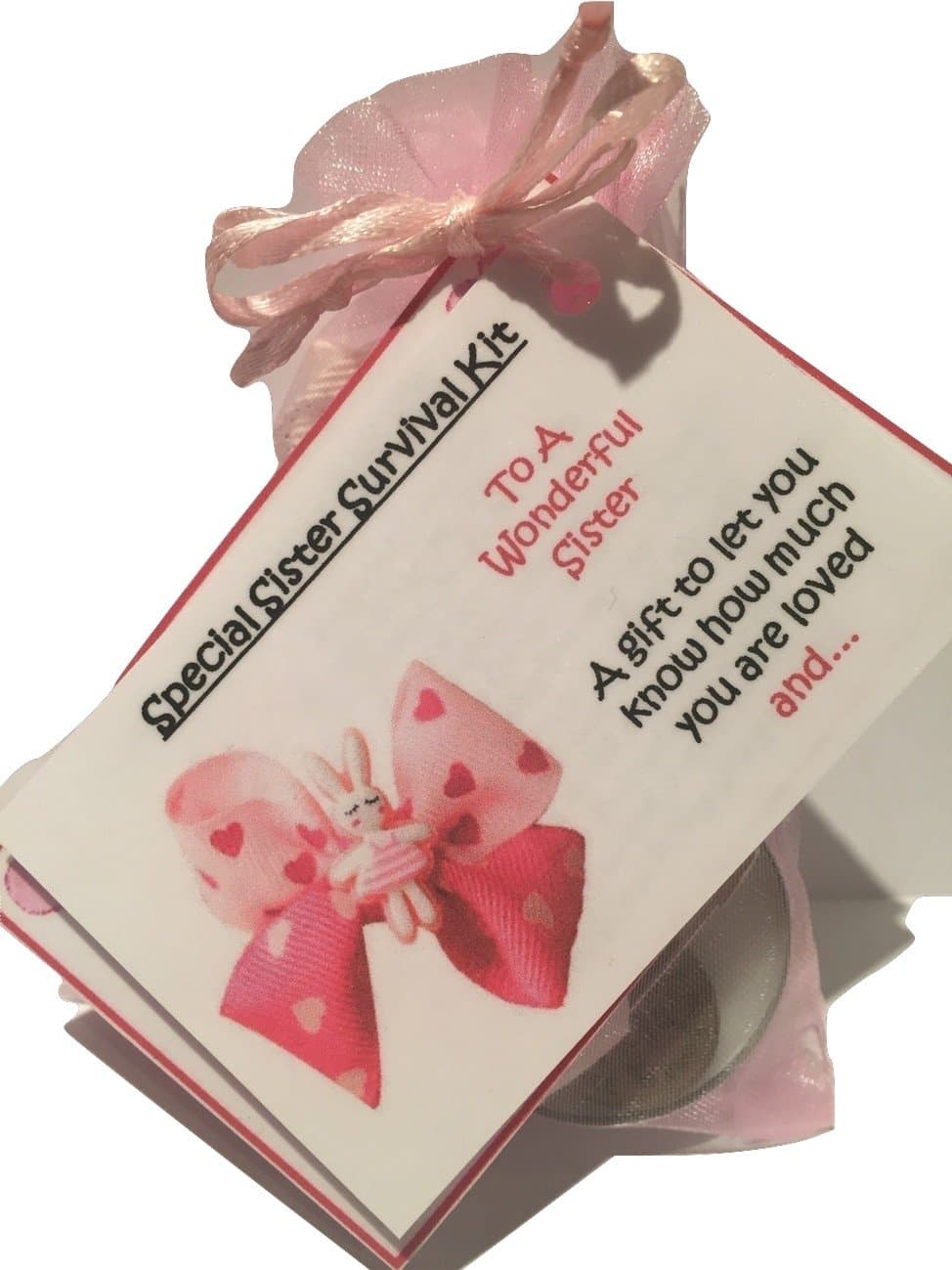 Bagsoflove Gifts Sister Survival Kit - Keepsake Sister Gift - Bow