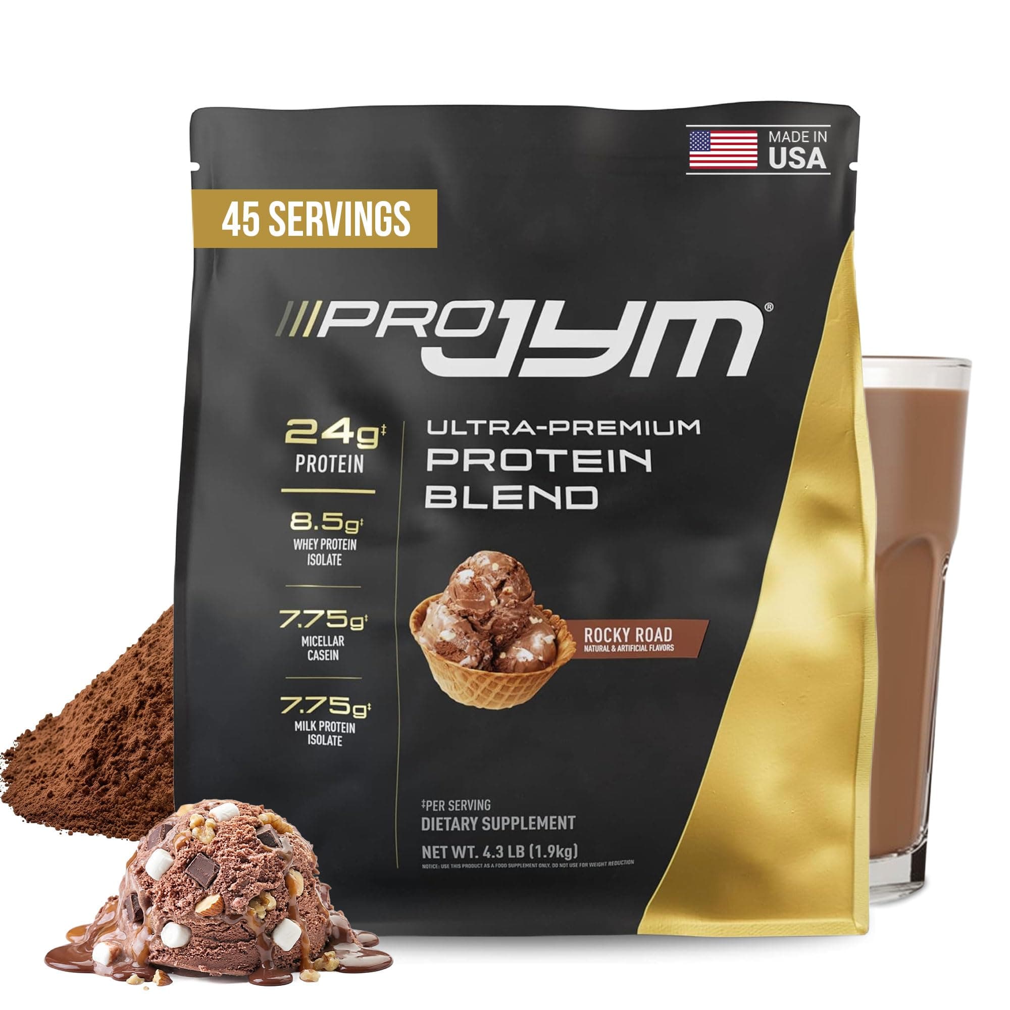 Pro JYM Rocky Road Protein Powder - Whey Protein Isolates, Casein, & Milk Protein, Lean Muscle Building for Men & Women, JYM Supplement Science, 45 Servings