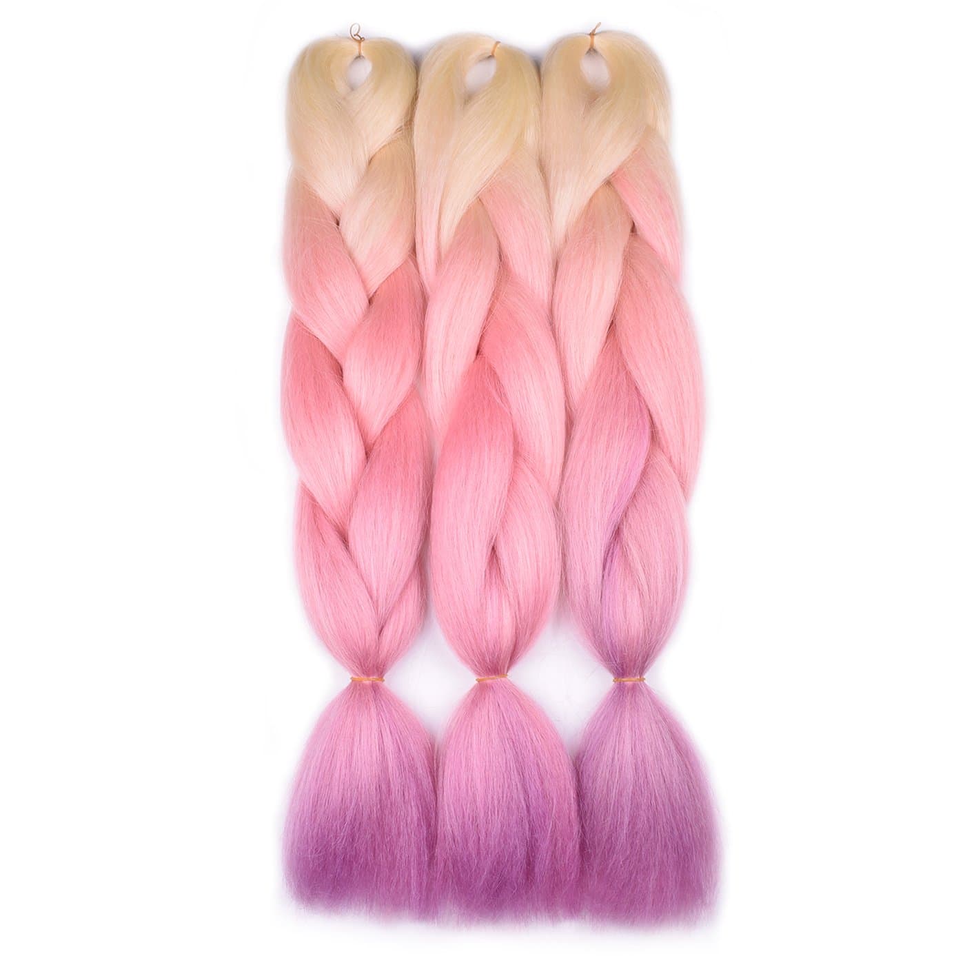 BACANA Blonde Braiding Hair Ombre Blonde Pink Purple 3pcs Synthetic Jumbo Braid Hair Extension for Braiding Twist Crochet Braids 24 Inch Soft 100G/PC