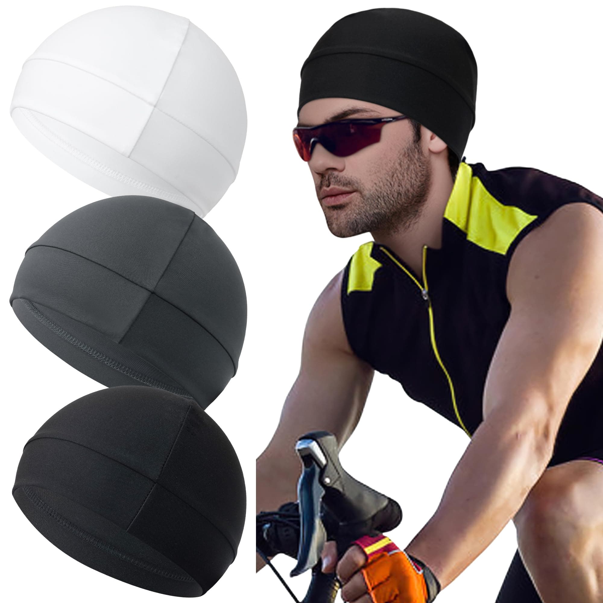 Men Cooling Skull Caps Helmet Liner Cycling Caps Sweat Wicking Running Beanie Hat for Men Women Multicolor