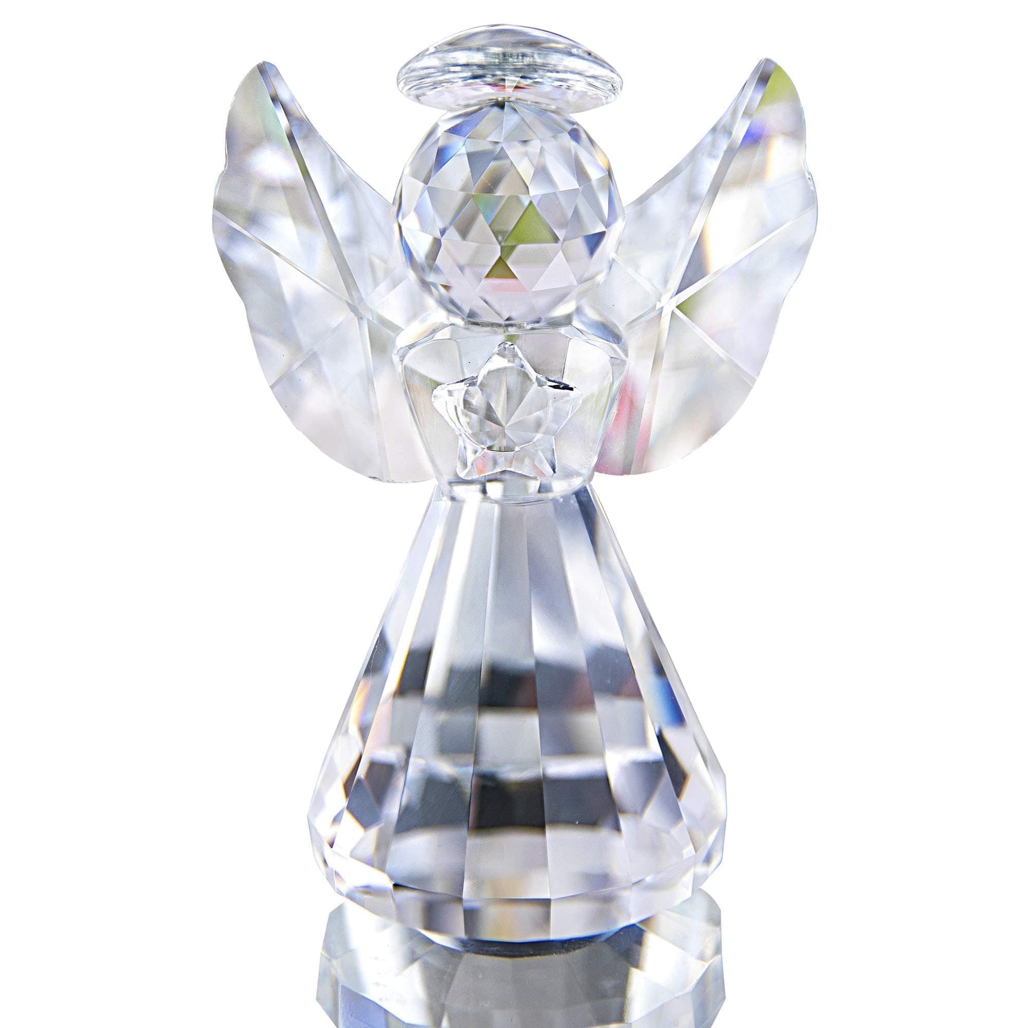 HDCRYSTALGIFTS 3inch Crystal Guardian Angel Figurine Paperweight Decor Glass Christmas Angel Statue Ornaments Art Collectible Gift for Women (Clear)