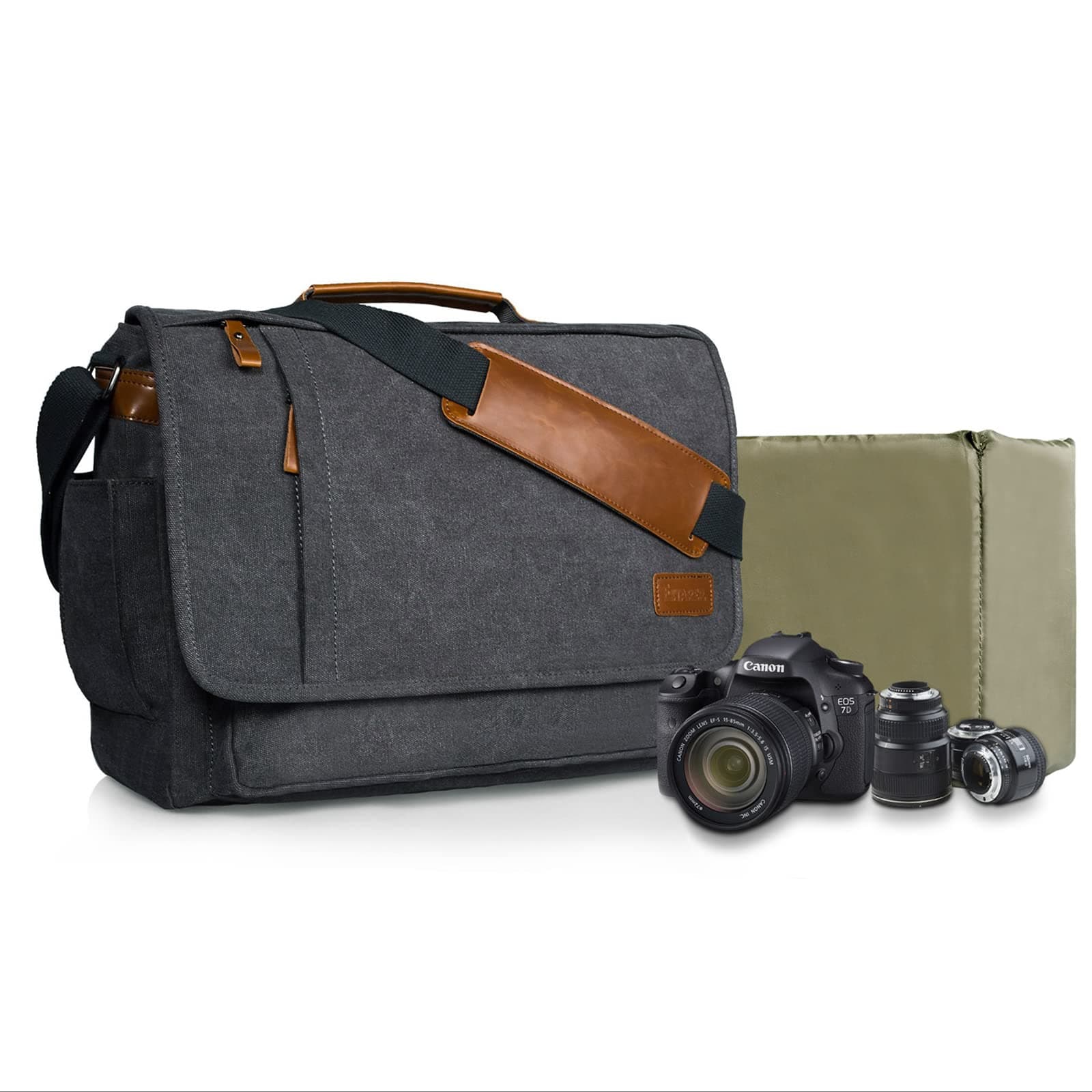 EstarerCamera Bag, Photo Bag SLR/DSLR/SLR Camera Shoulder Bag Made of Water-Resistant Canvas, 14/15.6 inches, Grey