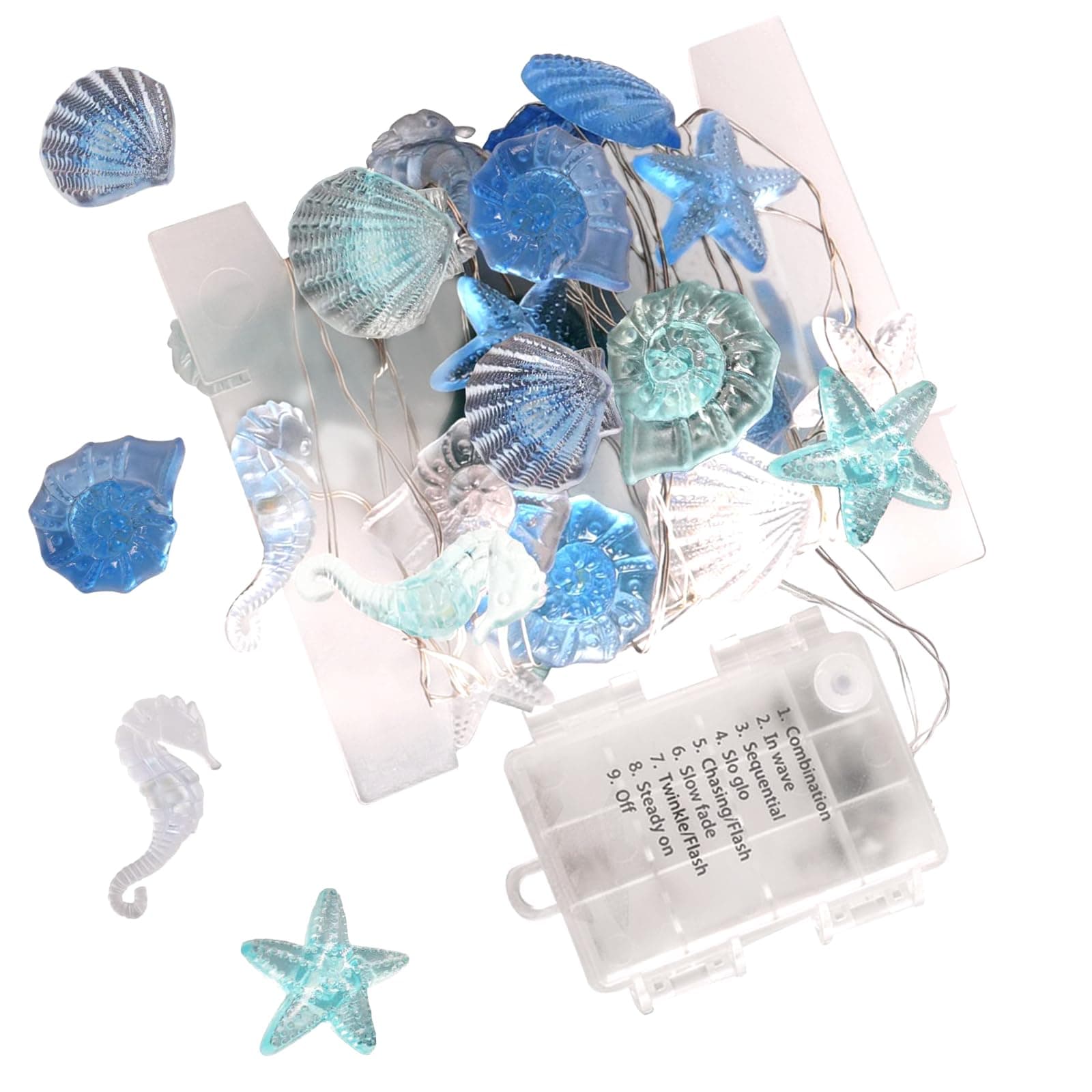 WNVIndoor Star Fairy Lights for Bedroom, Ocean Fairy Light Sea Shells Seahorse Conch Twinkly Light Beach Decor Accessories Battery Fairy Light Indoor for Nautical Bathroom Decorations (3m 30 LEDs)