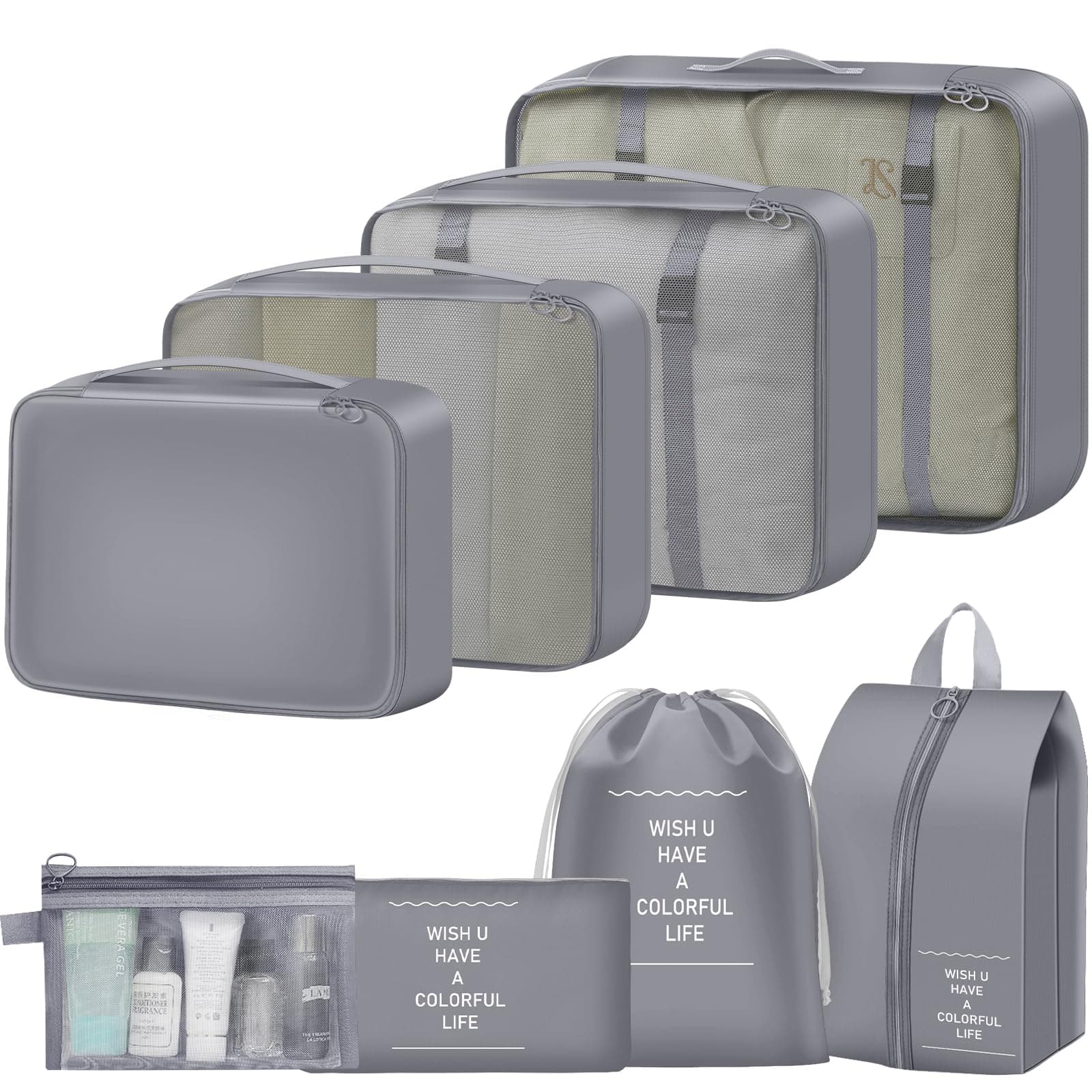 YEEYAA 8 Set Packing Cubes for Travel Luggage Organizer Bags for Family, Mesh Packing Cubes for Suitcases, Travel Essentials Bags Set for Women & Men