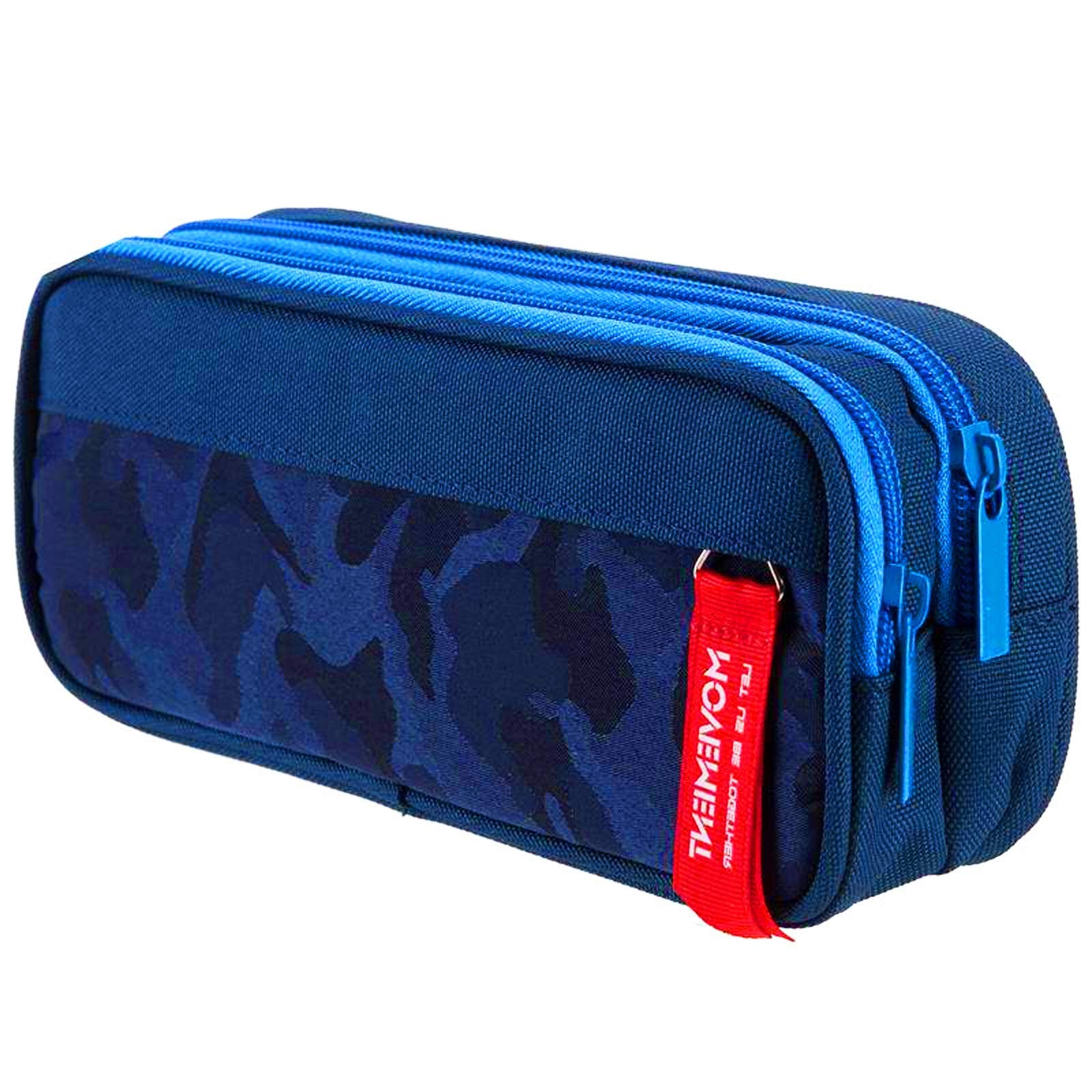 lunaoo Large Pencil Case for Boys and Girls, Lightweight Triple Pockets Pencil Cases with Big Compartments for School Stationary, Camouflage Blue