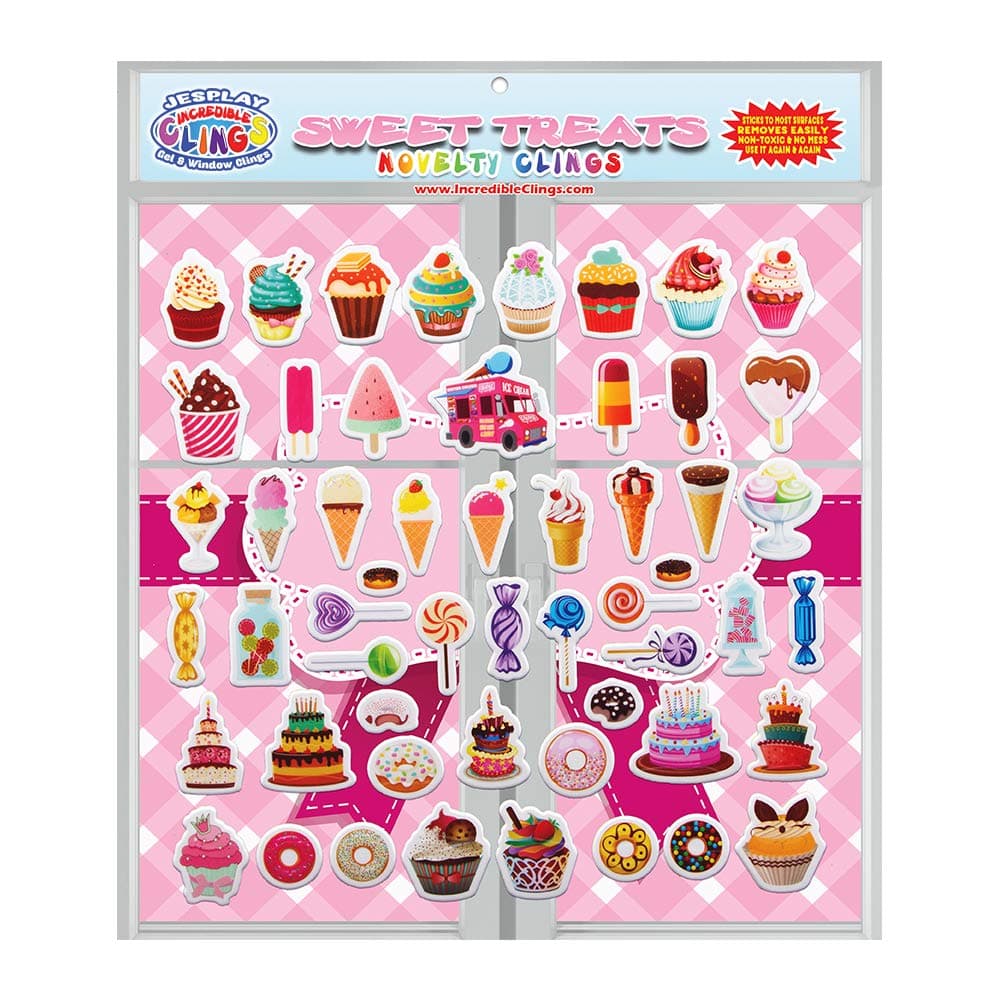 JesPlay Sweet Treats (by Incredible Gel and Window Clings) Reusable Puffy Stickers - Candy, Ice Cream, Donuts, Birthday Cake and More Window Clings for Kids and Adults
