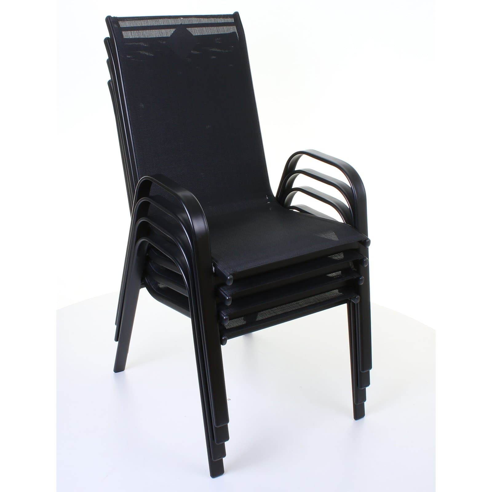 Black Stacking Textoline Chairs Outdoor Garden Furniture High Back Seating Patio (4)