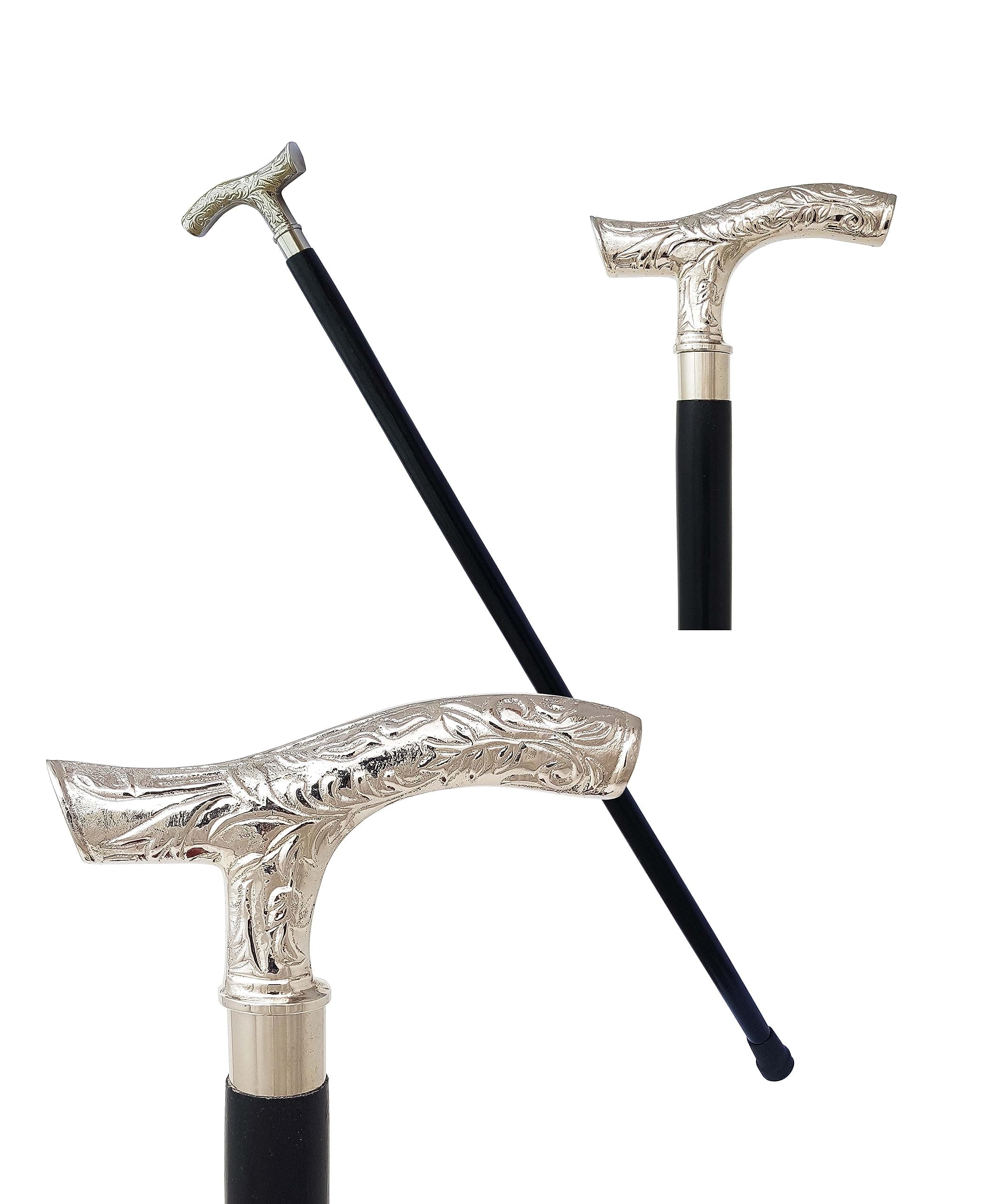 Brass Derby Handle Walking Cane Wooden Cane Stick - Made of Rosewood & Brass (Ornate Chrome)