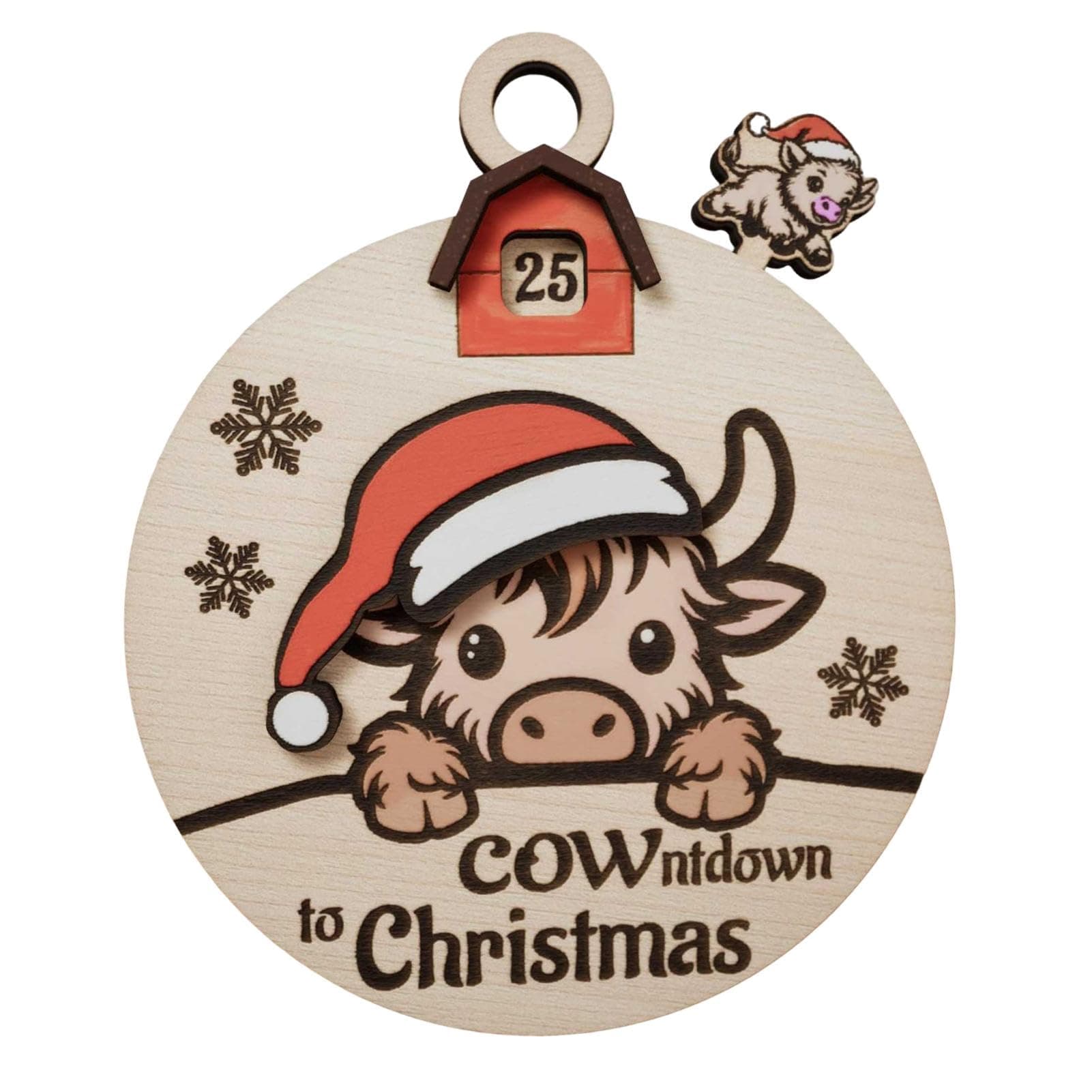 TosekyChristmas Countdown Wall Calendar - Christmas Sliding Ornament, Highland Cow Days Till Christmas Countdown - Wooden Days Till Christmas Countdown, Countdown Christmas Calendar