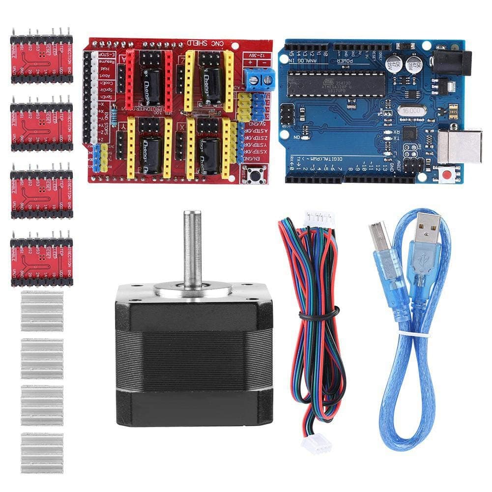 Tangxi3D Printer CNC Kit with CNC Shield V3.0+A4988 Stepper Motor Driver+UNO R3 Board+Heatsink+Nema 17 Stepper Motor+USB Cable,CNC Kit for Kuman UNO R3 Arduino GRBL