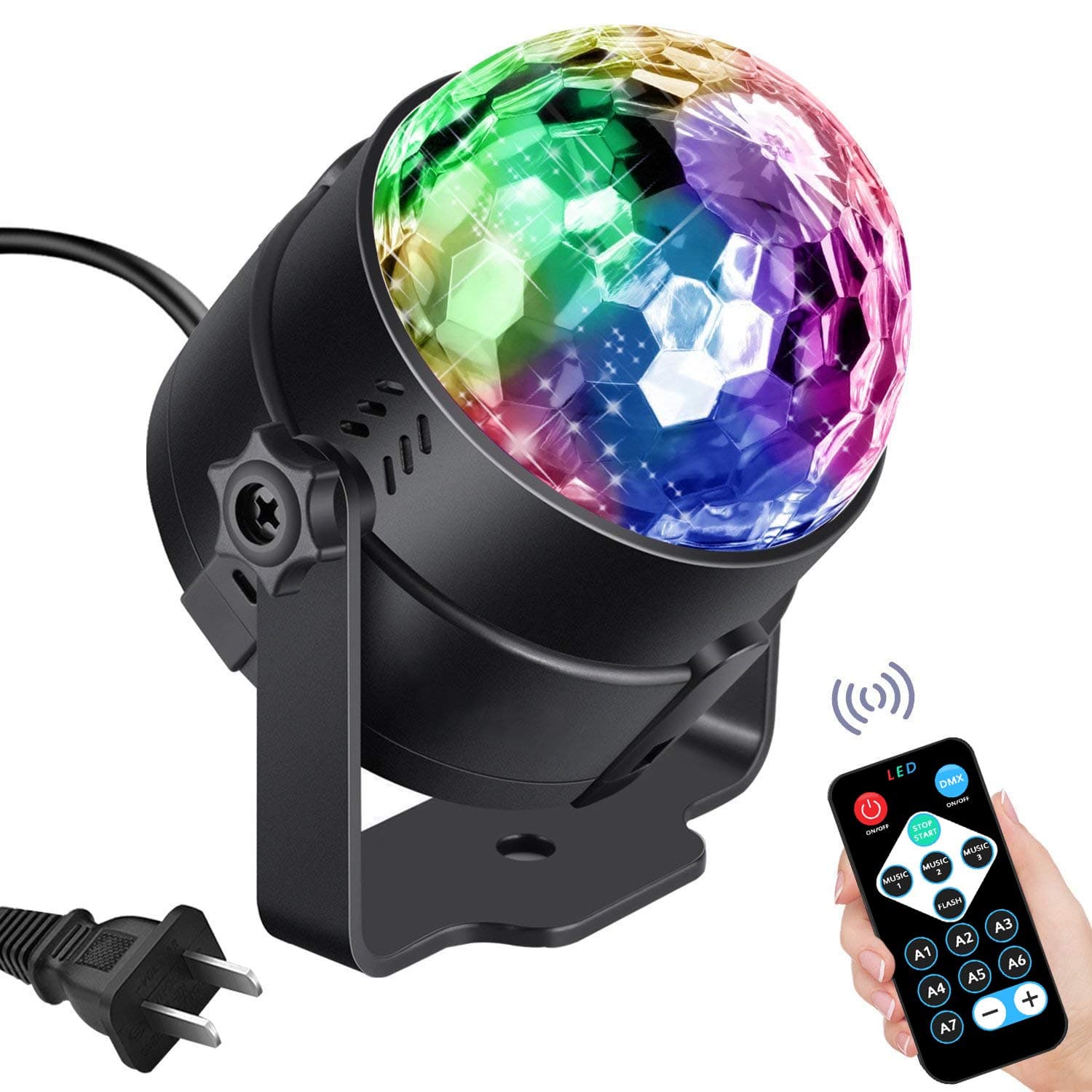 Vnina Disco Ball Party Lights LED Disco Lights RGB DJ Dance Lights with 7 Colors Effects Sound Activated Strobe Lighting for Kids Birthday Party Decoration Gifts Karaoke Home Celebration (with Remote)