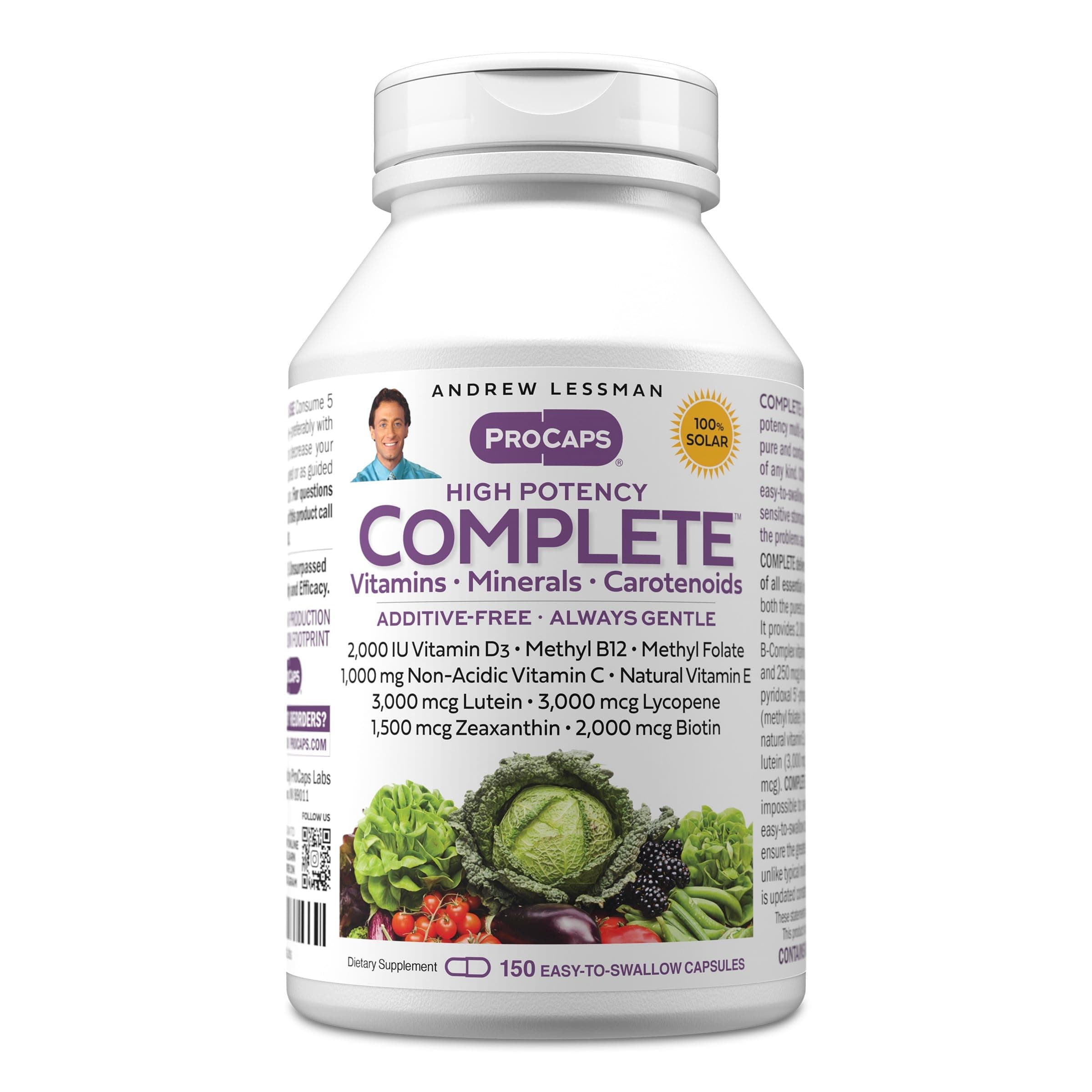 ANDREW LESSMAN Multivitamin - Complete 150 Capsules - High Potencies of 30+ Nutrients, Essential Vitamins, Minerals, Carotenoids. Small Easy-to-Swallow. No Binders, No Fillers, No Additives