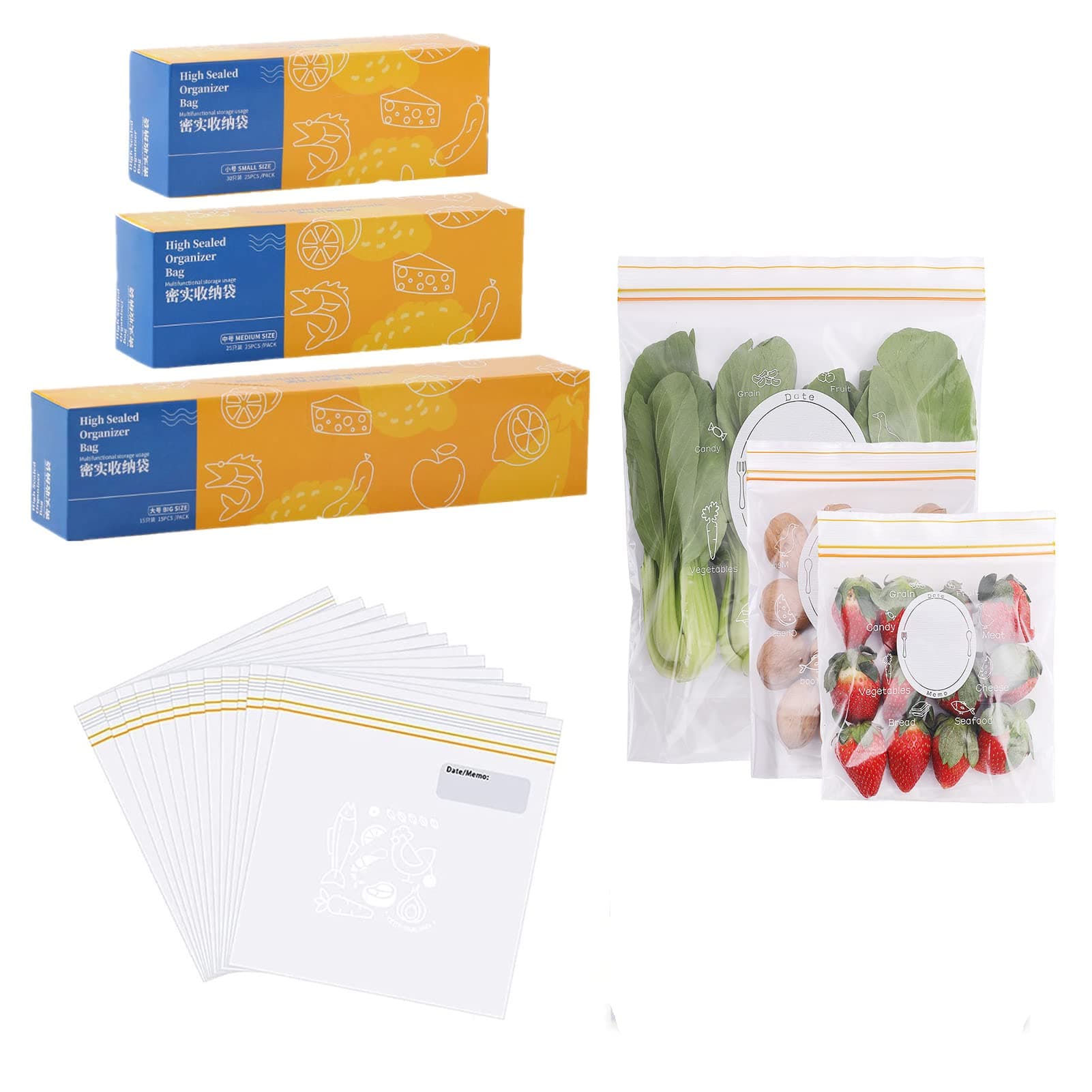 U-HOOME70 PCS Reusable Ziploc Storage Bags Stand Up - BPA Free PEVA Sandwich, Freezer, Lunch Bags - Leakproof Silicone Food Storage Bags - Gallon Size