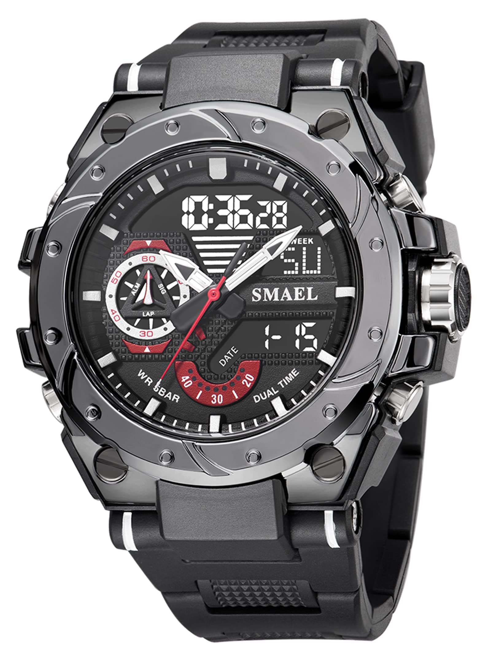 CNBRO Men's Digital Tactical Watch Military Watch Sports Watches Outdoor LED Stopwatch Army Watch Waterproof Large Face Electronic Analog Watches, 8060_black, tactical watch