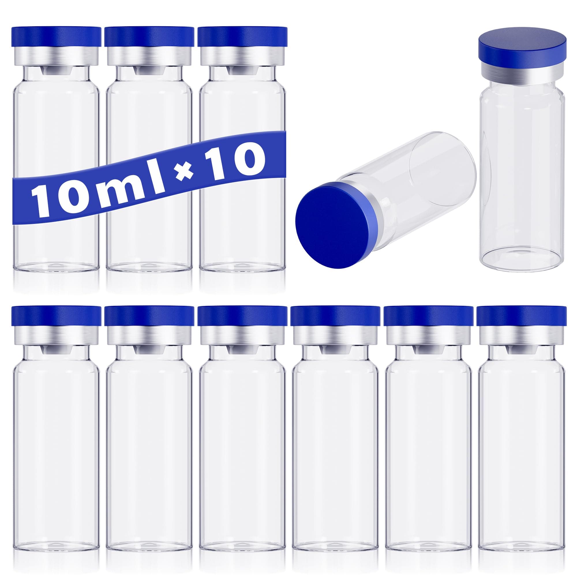 otwooi 10ml Sealed Empty Vials for Injection, Transparent Glass Vials Self-Healing Injection Port, Liquid Sample Storage Vial with Caps(10pcs)