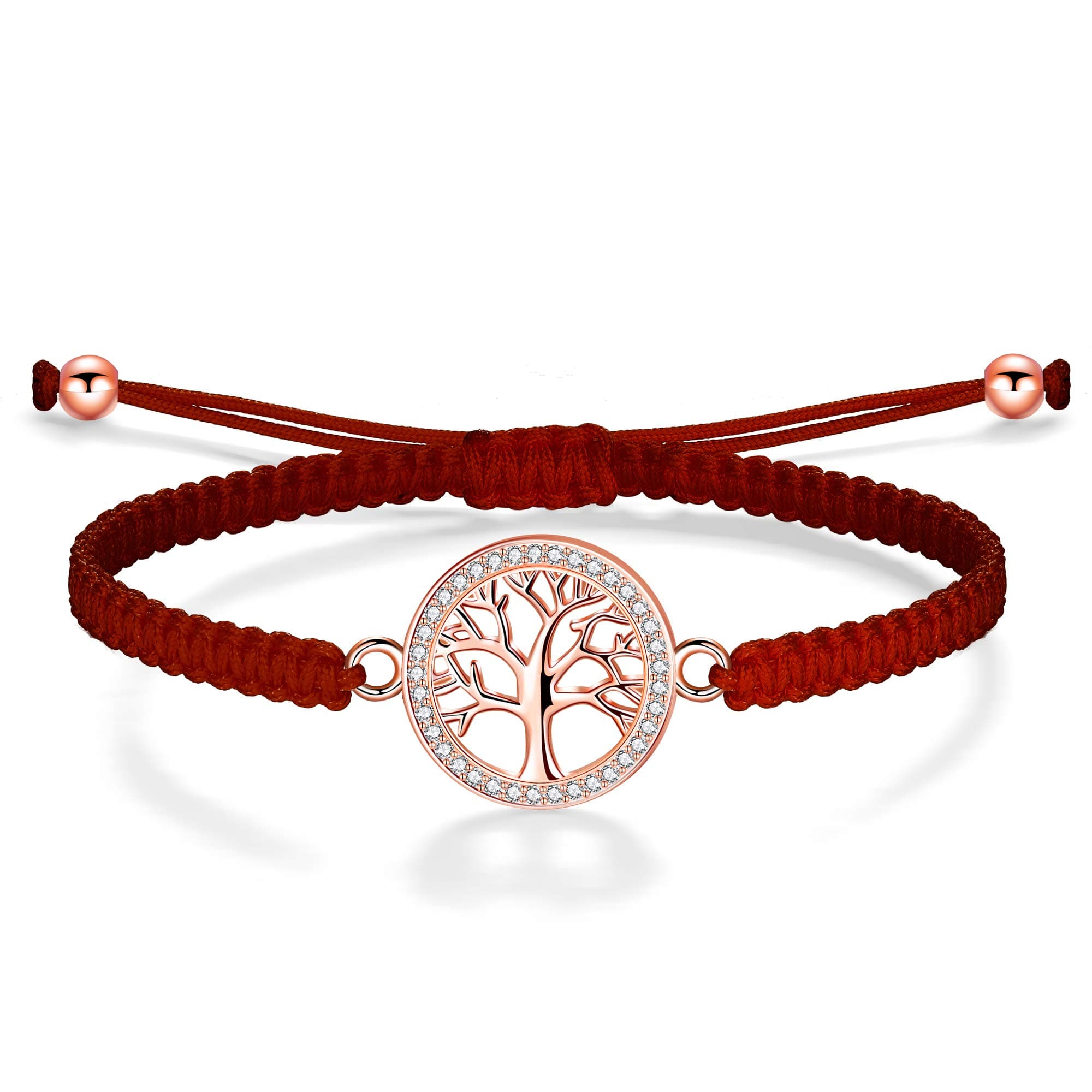 J.EndéarTree of Life Bracelet for Women Sterling Sliver 925 with Zirconia, Handmade Braided Cord Bracelet Adjustable for Girls, Teenagers Jewelry Gift