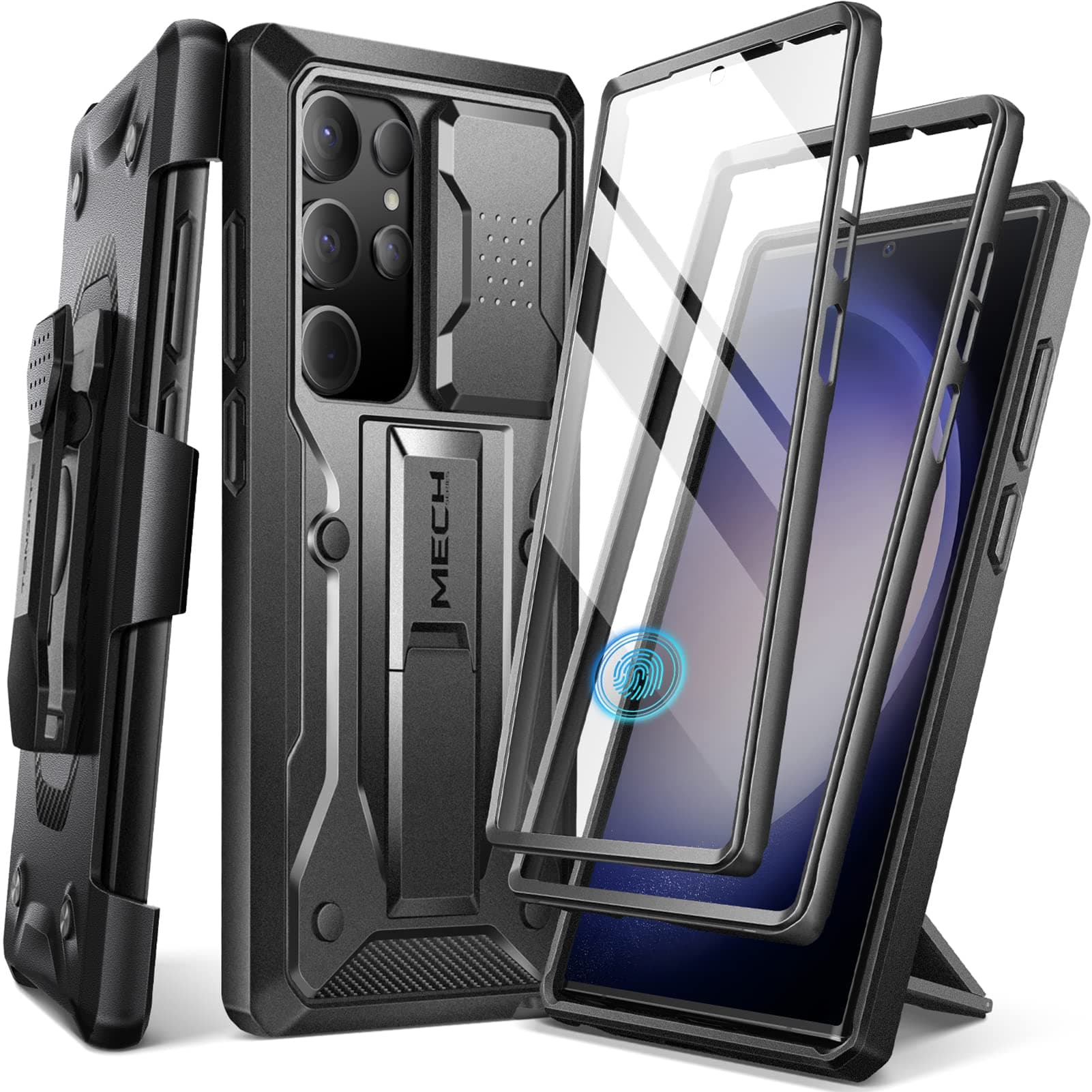 for Samsung Galaxy S23 Ultra Case, [Bulit-in Slide Camera Cover & Screen Protector] [2 Front Frame] Military Grade Shockproof S23 Ultra Phone Case with Kickstand & Belt-Clip 6.8", Black