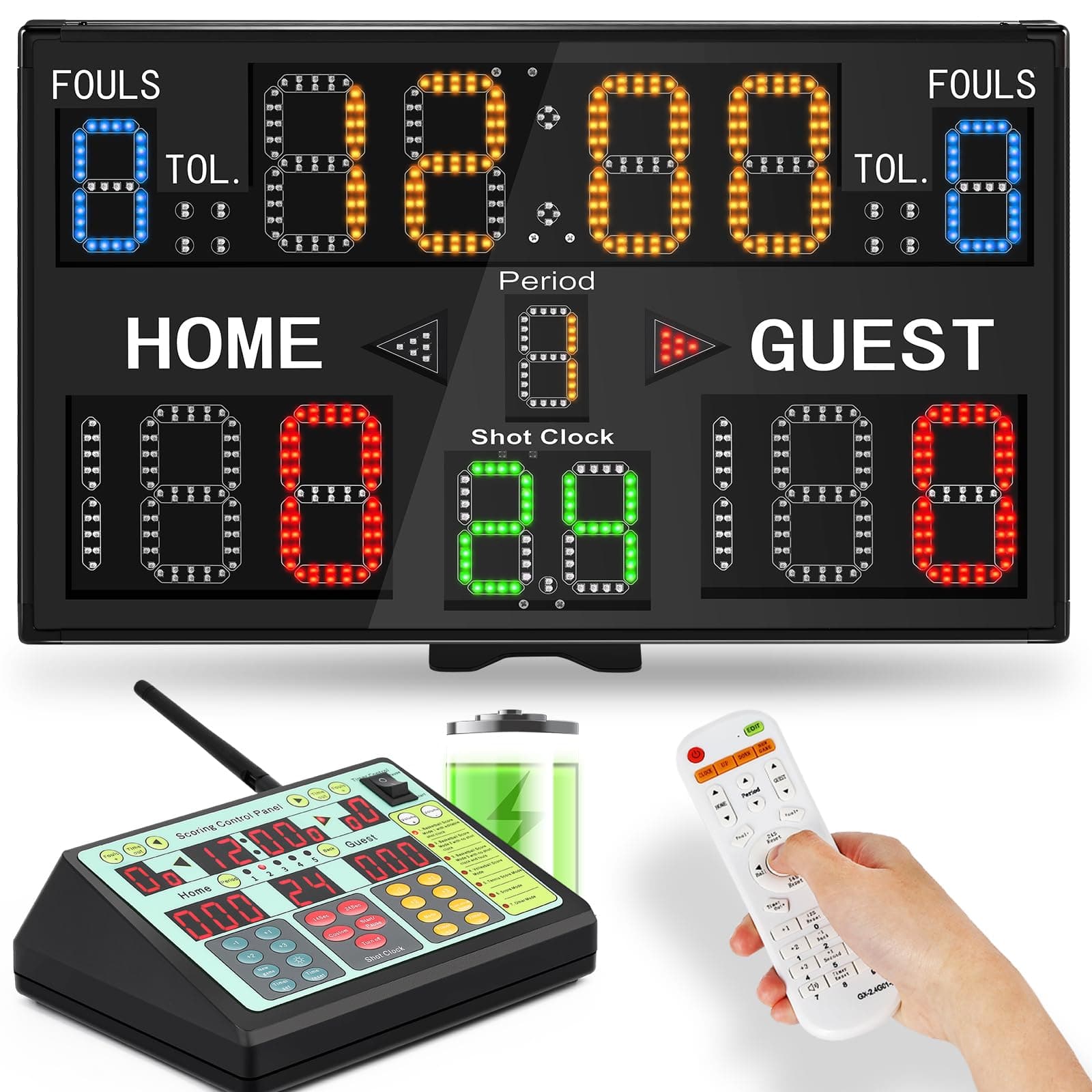 Spolehli Led Scoreboard Multisport Scoreboard 14/24s Shot Portable Tabletop Scoreboard with Control Panel