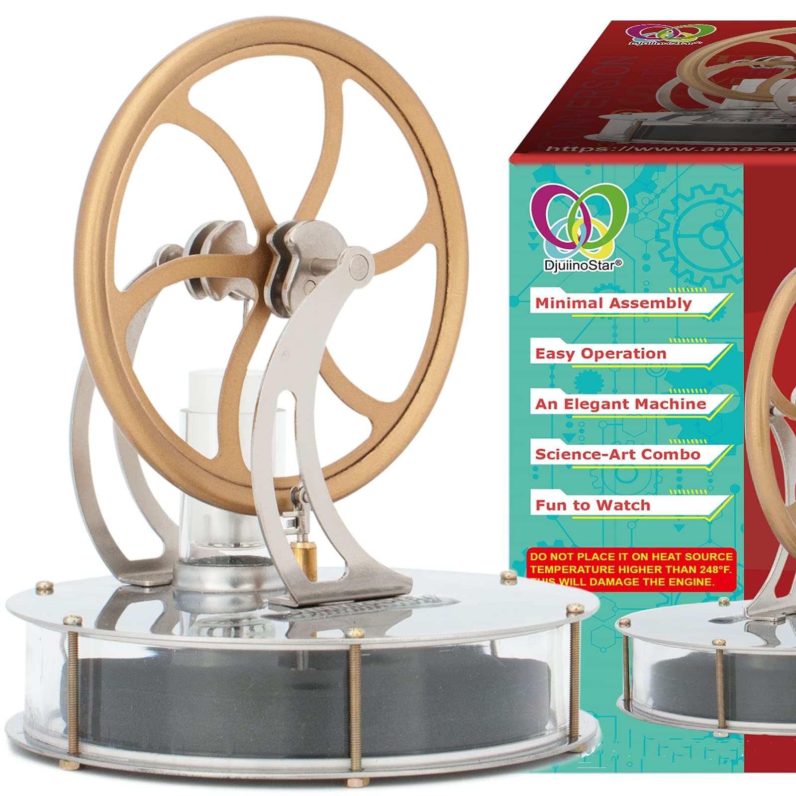 DjuiinoStar Most Classical Low Temperature Stirling Engine, Unique Coffee Timer, Best Gift Option, Educational Toy, Steam Engine Model DLTD-303