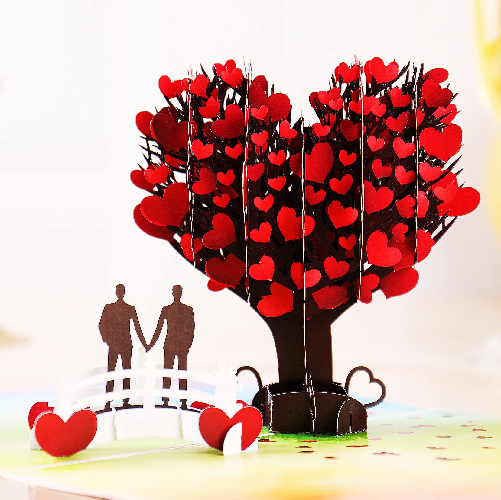 Liif Gay Valentines Day Love Couple Heart Tree 3D Greeting Pop Up Card, LGBT, Rainbow, Pride, Anniversary, Wedding, Congratulations, Engagement, Birthday Card - For Men, Him, Partner, Lover, Couple
