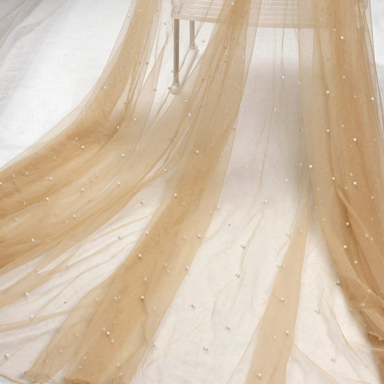 Pearls Tulle 5 Yards/lot Tulle Lining 160cm Width (Skin with White Pearl)