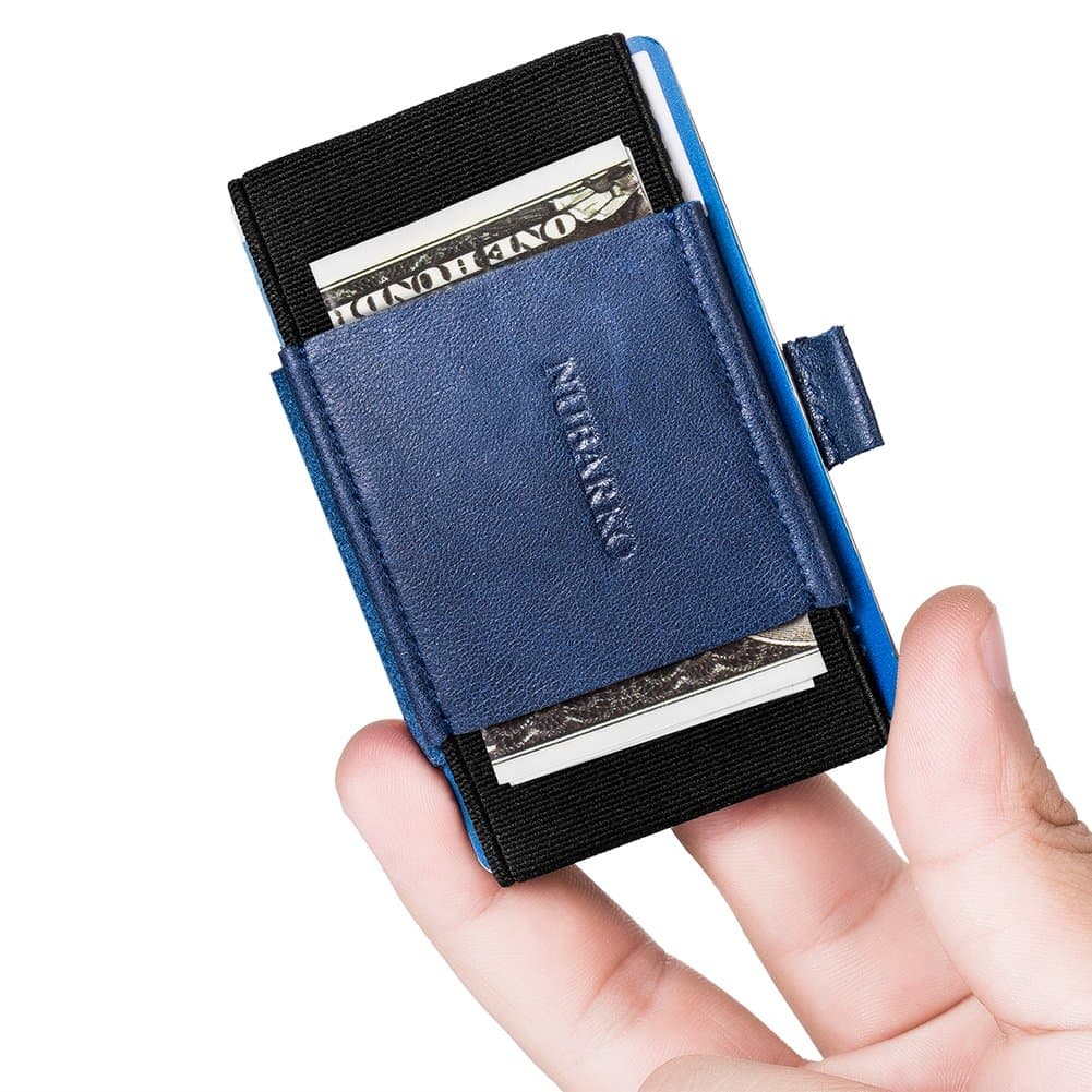 NUBARKO Minimalist Slim Wallet, Elastic Money Clip Band and Business Credit Card Holder, Front Pocket Wallet for Men Women（Blue）