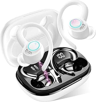 Wireless Earbuds, Bluetooth 5.3 Headphones, 2024 Wireless Earphones HiFi Stereo Sound with ENC Mic, Sport Headsets in Ear EarHooks for Running, 40H Dual LED Display, White