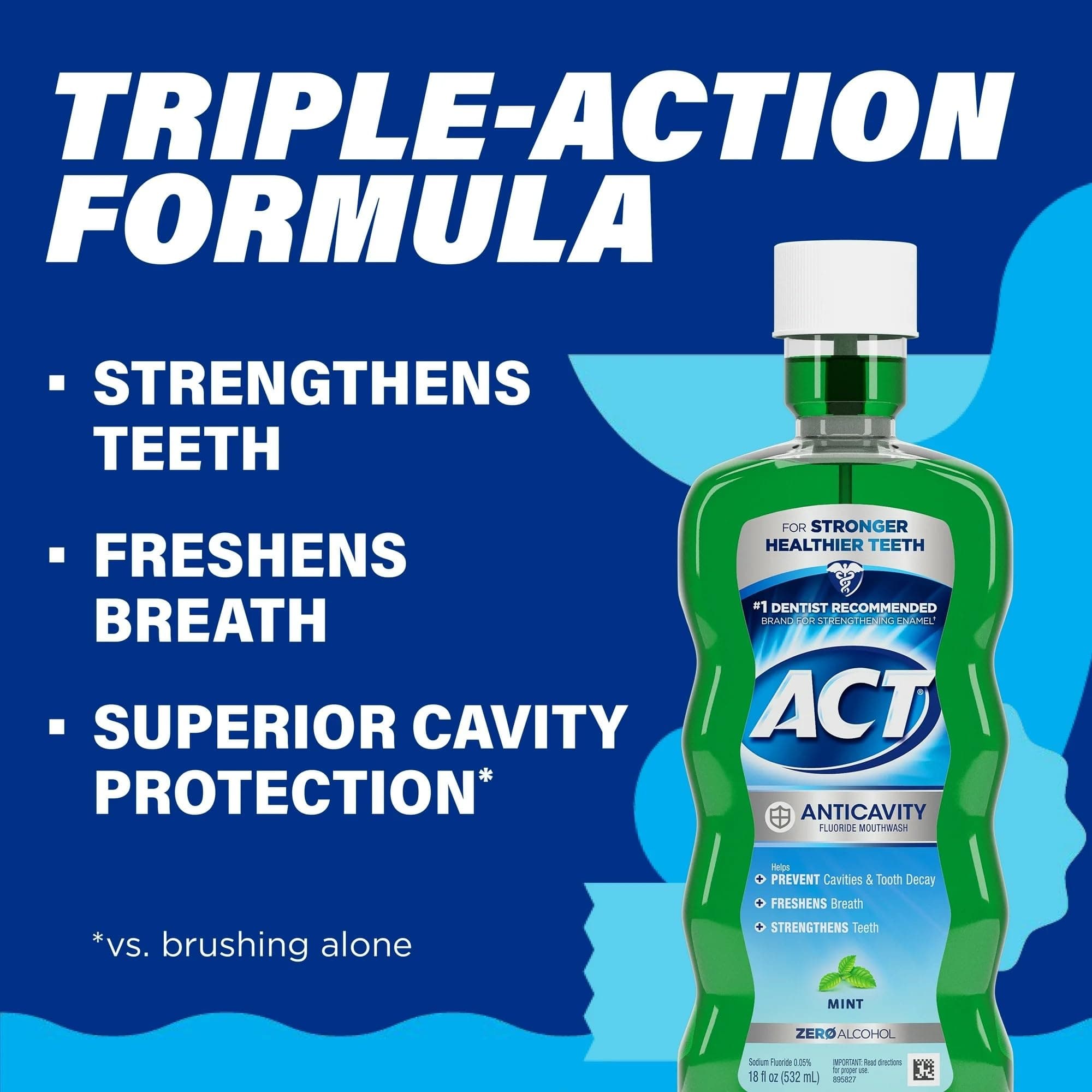 Act Anticavity Fluoride Mouthwash Mint 18 fl oz (Pack of 3)(Packaging May Vary)