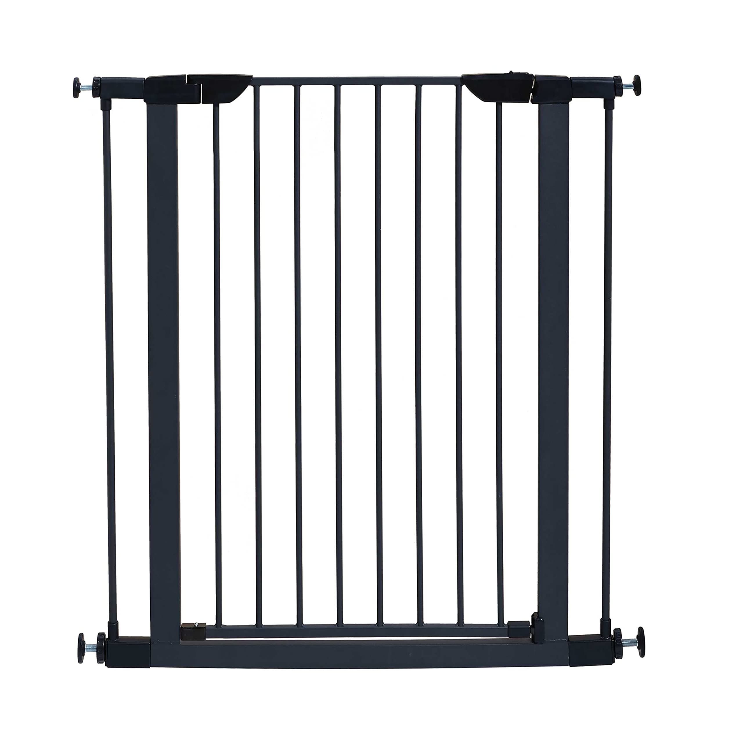 39-Inch High Walk-Thru Pressure Mounted Steel Dog Gate, Expands to 38 Inches Wide, Includes 3-inch Extensions, Textured Graphite