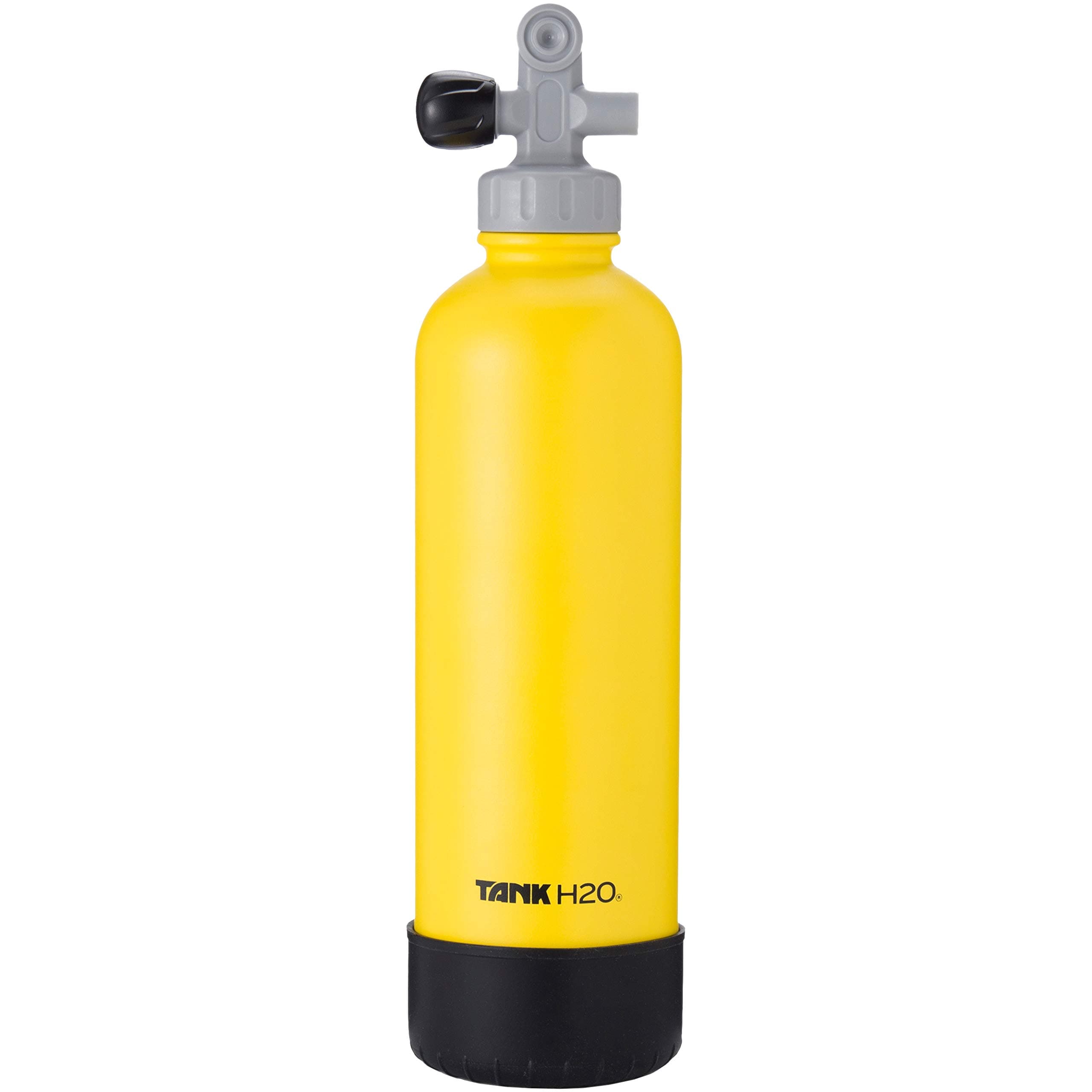 TANKH2O Scuba Tank Vacuum Insulated Water Bottle: Great Gift and Accessory for Scuba Divers | Holds 700mL | Food-grade stainless steel bottle, BPA-Free Cap, Silicone Boot (Yellow)