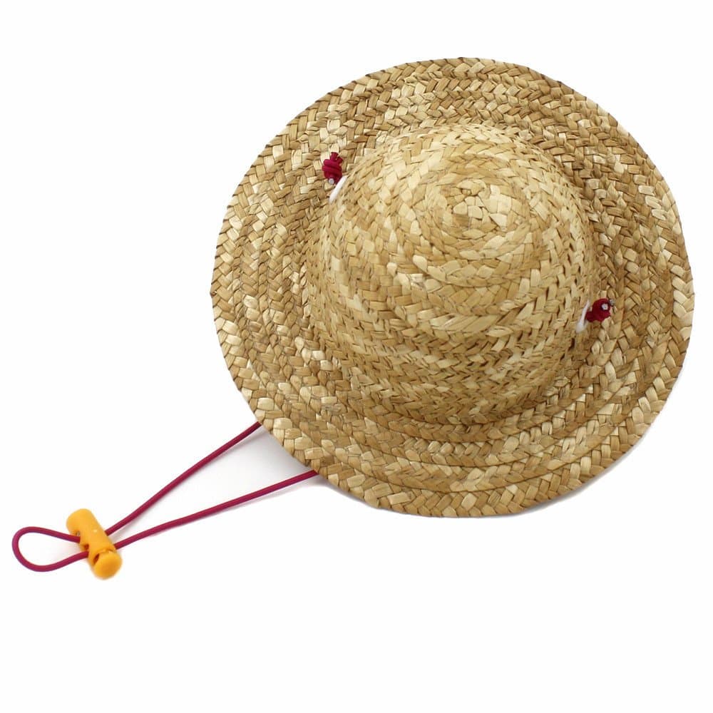 ChicPet Small Cute Handcrafted Woven Straw Pet Hat Costume Cat Little Dog Toy Hat Novelty Cosplay Farmer Hat Adjustable String