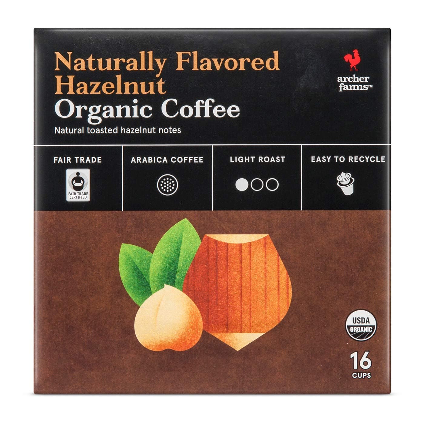 Archer Farms Naturally Flavored Hazelnut Organic Coffee Light Roast 16 Cups, 5.6 OZ (One Pack)
