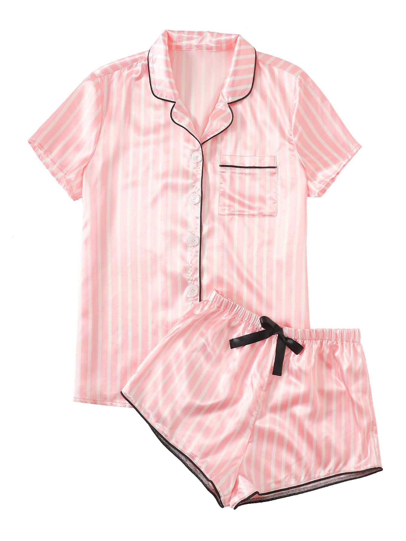 Women's Sleepwear Satin Short Sleeve Shirt and Shorts Pajama Set