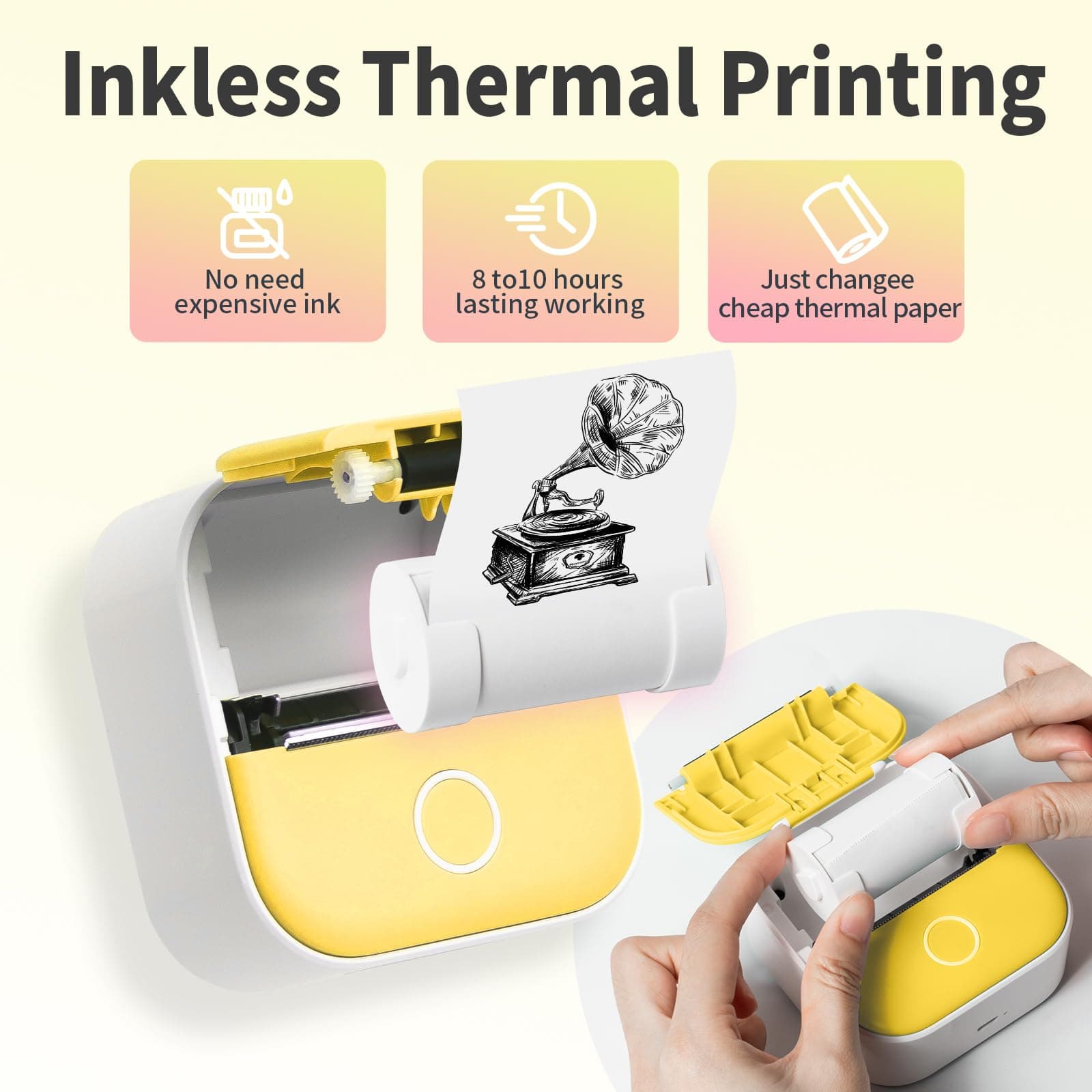 Mini Sticker Printer, T02 Print Pods Mini Printer, Sticker Maker Machine with 1 Roll Paper, Bluetooth Thermal Inkness Sticky Note Maker for Sticky Scrapbook, Journal, Note, Diagrams