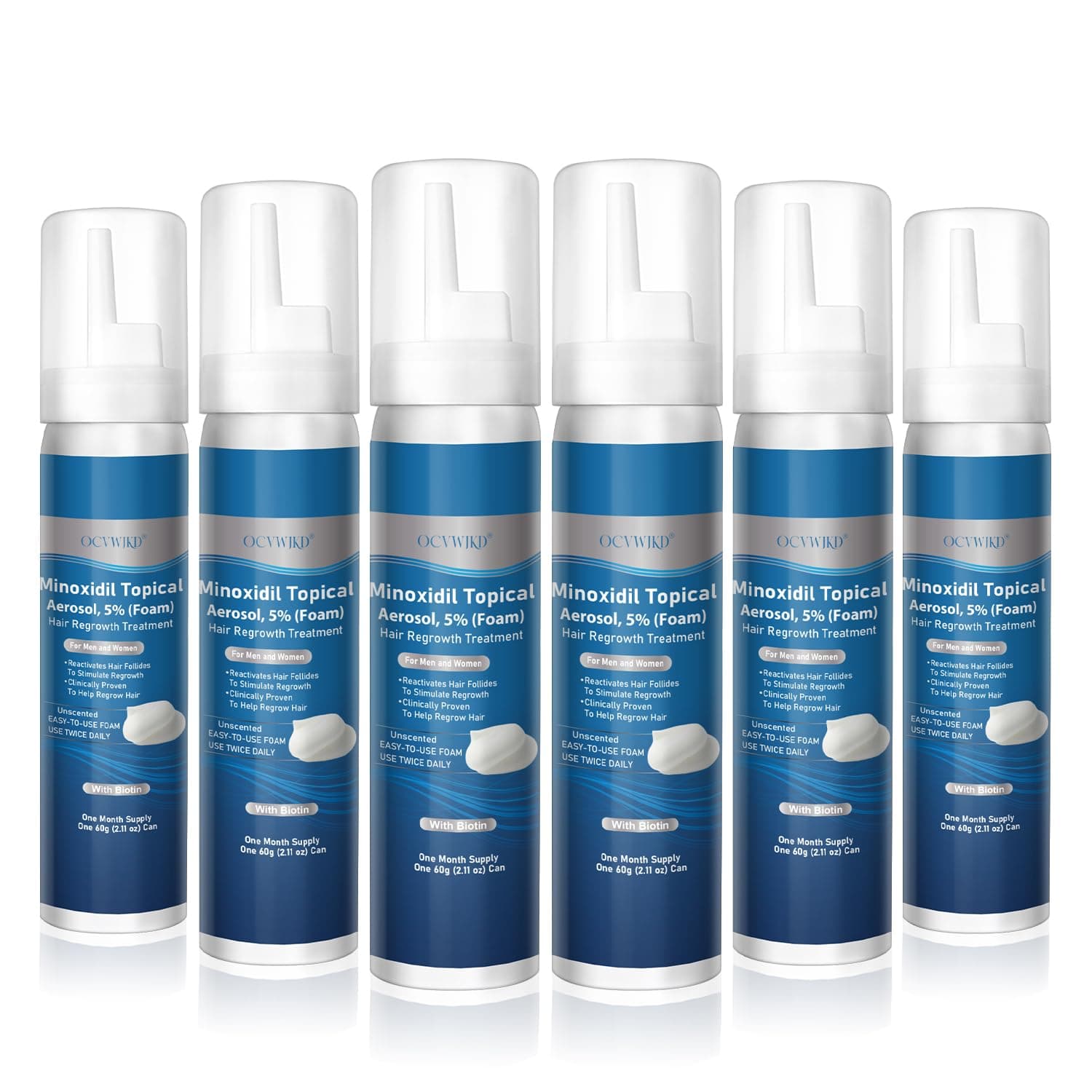 5% Minoxidil Foam, Biotin-Infused, Unisex Adult, Hair Growth Treatment, Unscented, Foam, 6-Month Supply, Supports Thicker and Fuller Hair & Beard