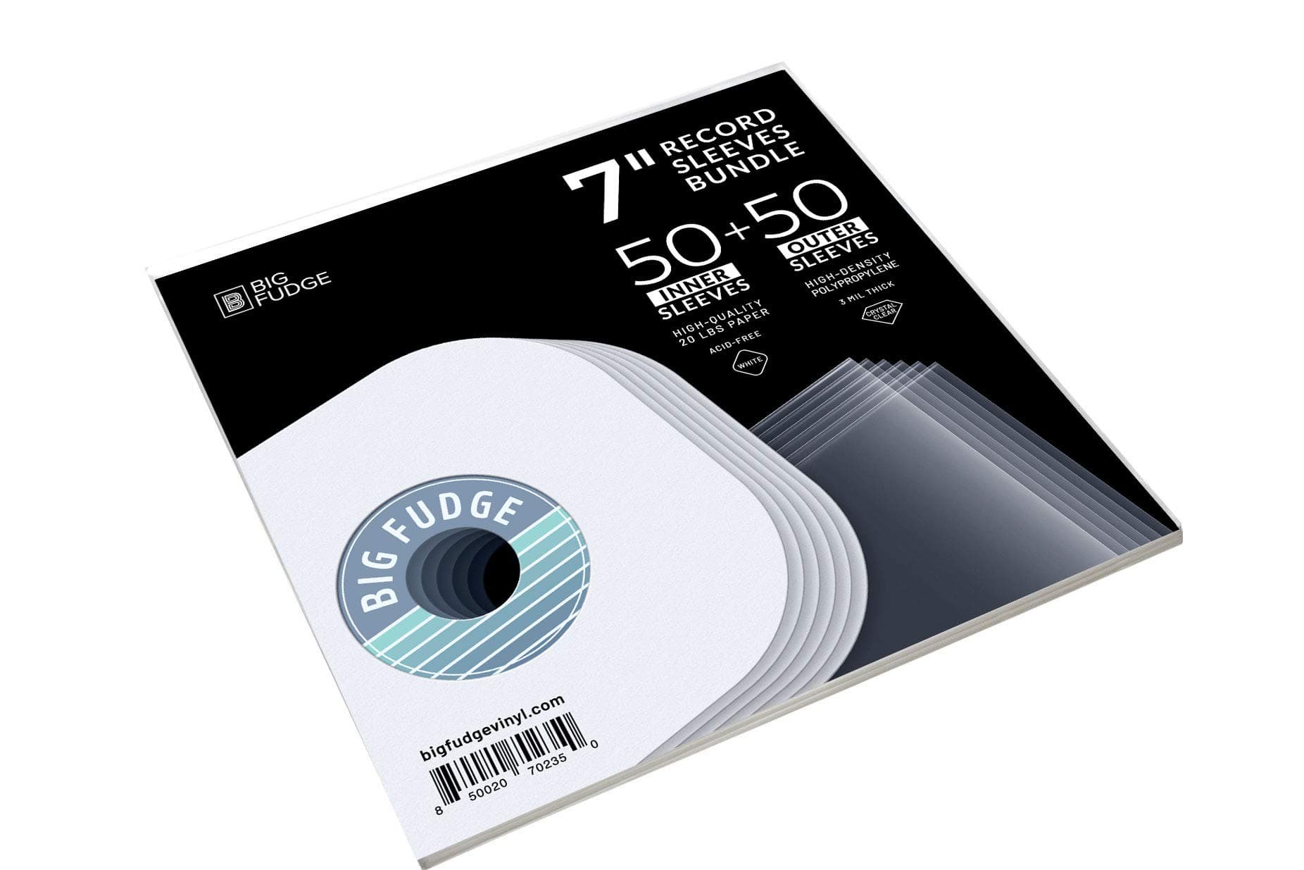 BIG FUDGE Vinyl Record Album - 7 inch 50 Plastic Inner & 50 Paper Outer Sleeves - Anti Static Crystal Clear Covers for Records - Acid-Free Protective LP Sleeve
