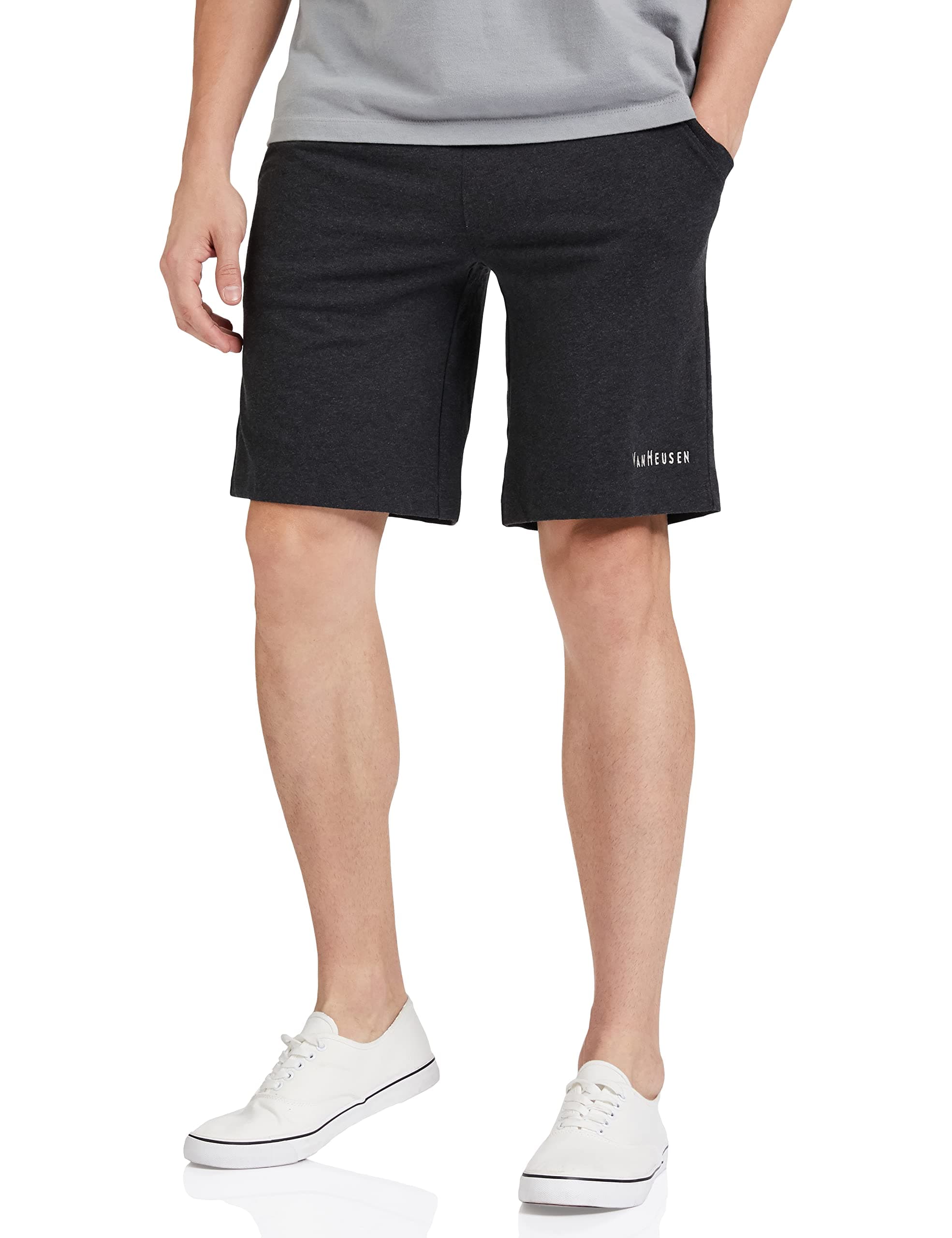 Van Heusen Athleisure Men Knit Shorts - Cotton Rich - Smart Tech, Easy Stain Release, Anti Stat, Ultra Soft, Moisture Wicking_50001_Charcoal Melange_XL