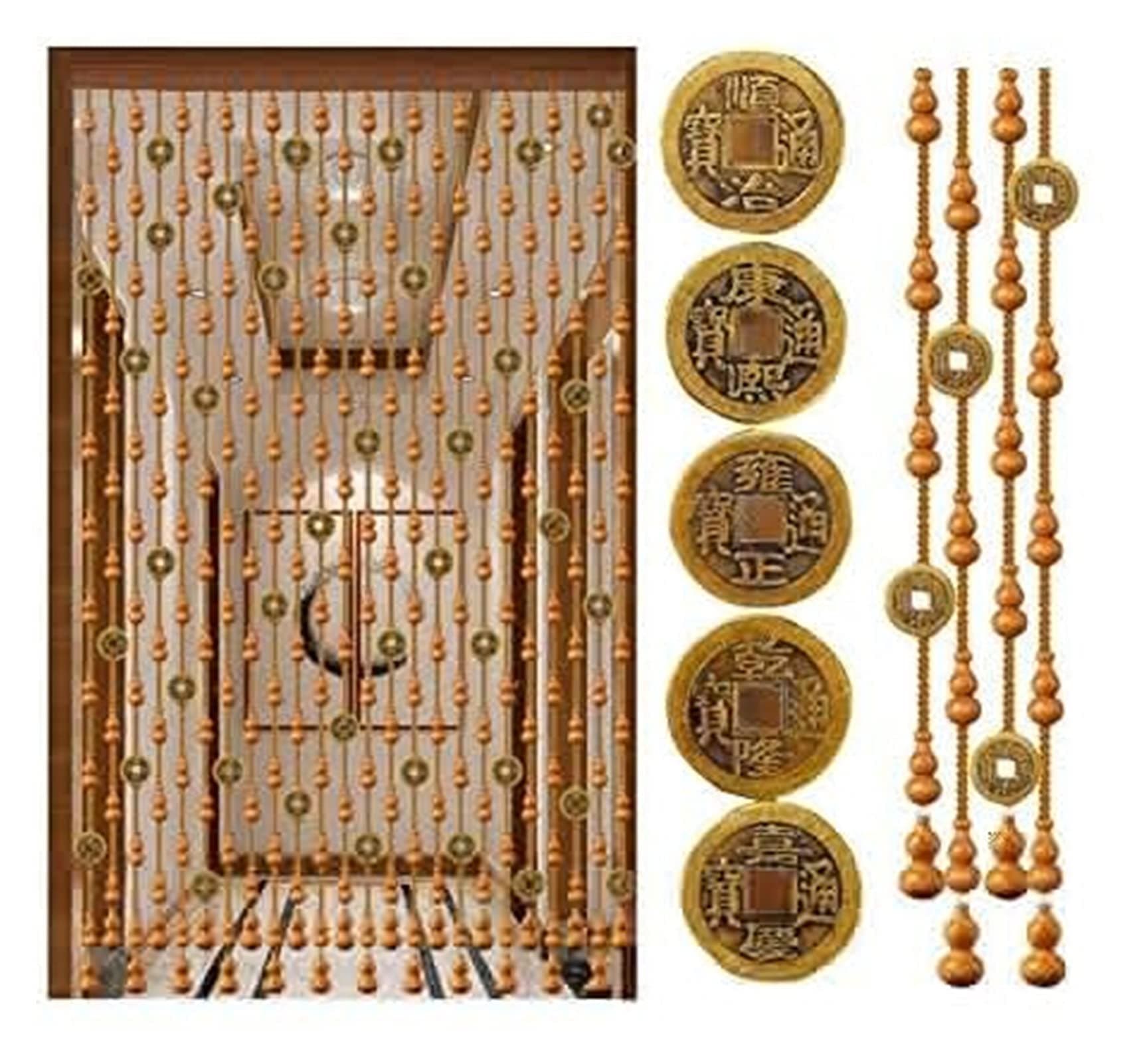 LXESWM Door Beads Door Curtain Beaded Curtain Wooden Beads Door String Curtains For Doorway Passage, Room Divider, Bronze Coin Vintage Partition, Chinese Style (Color : A, Size : 29 strands-120x81CM)