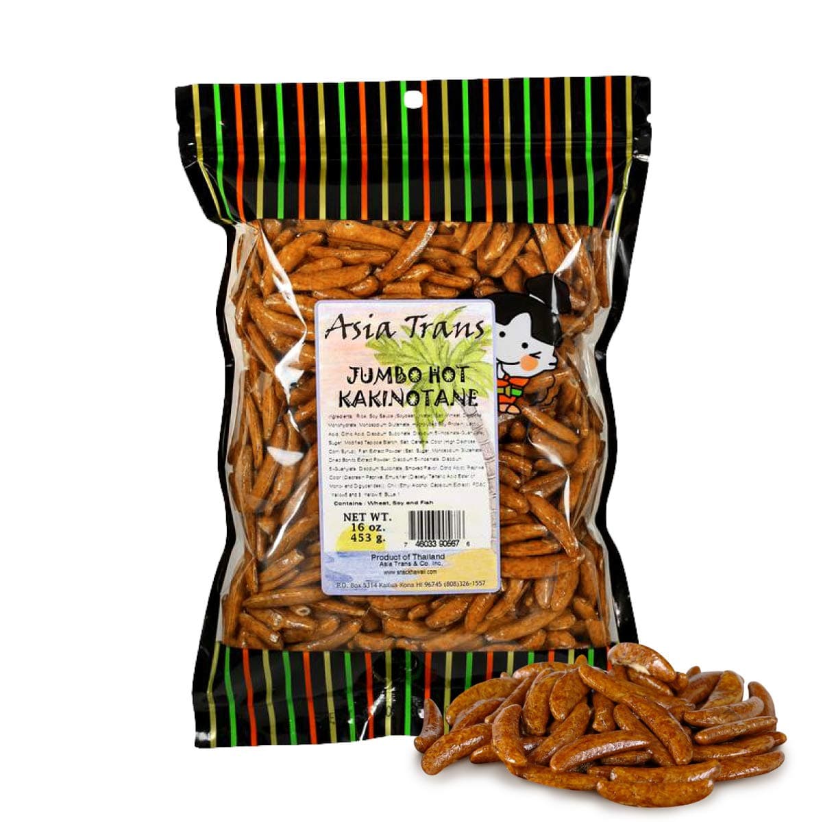 Asia Trans & Co. Jumbo Hot Kakinotane Arare Rice Crackers - Crunchy Oriental Style Snack with a Spicy Kick - 16 Ounces