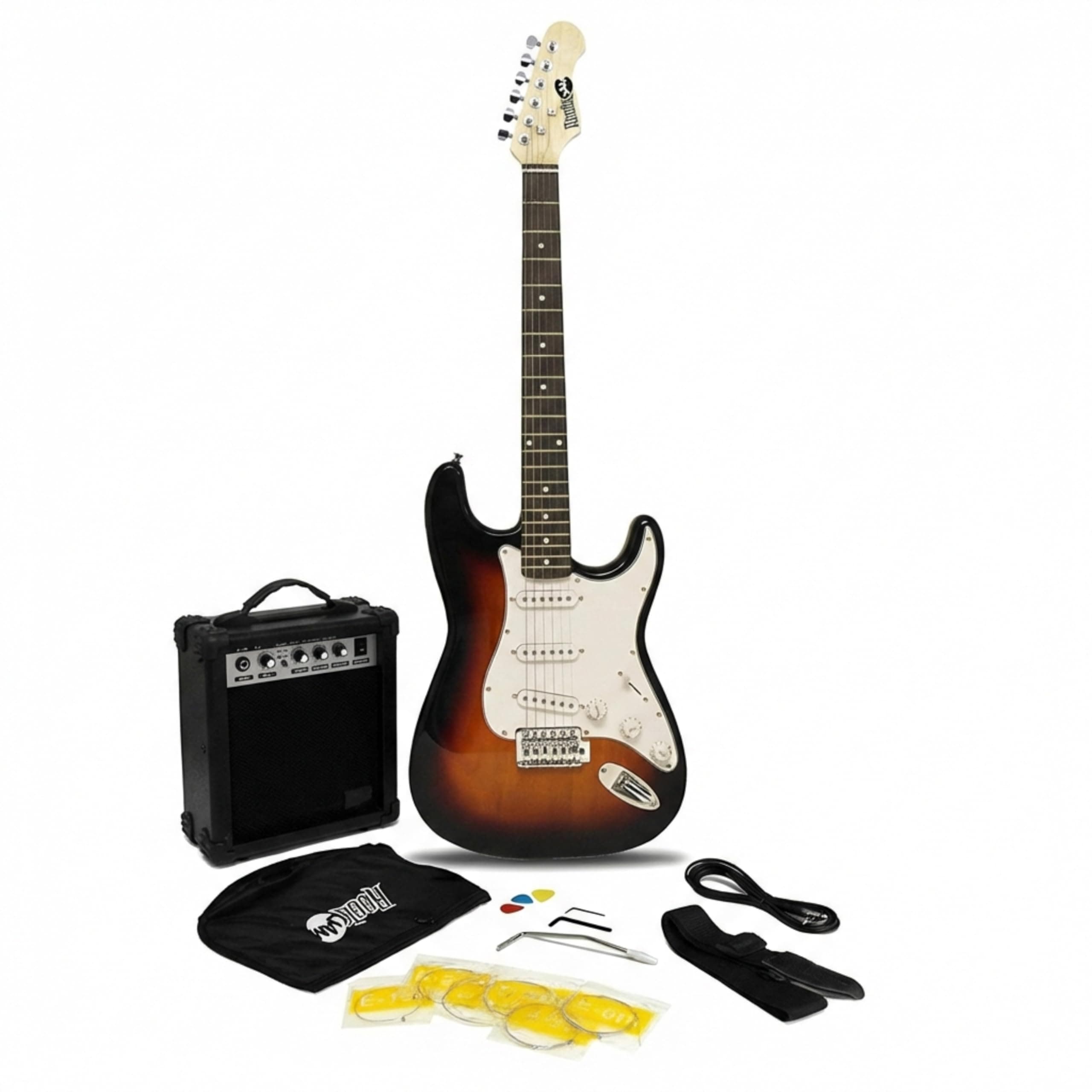 Full Size Electric Guitar Kit with 10-Watt Guitar Amp, Lessons, Strap, Gig Bag, Picks, Whammy, Lead and Spare Strings - SunBurst