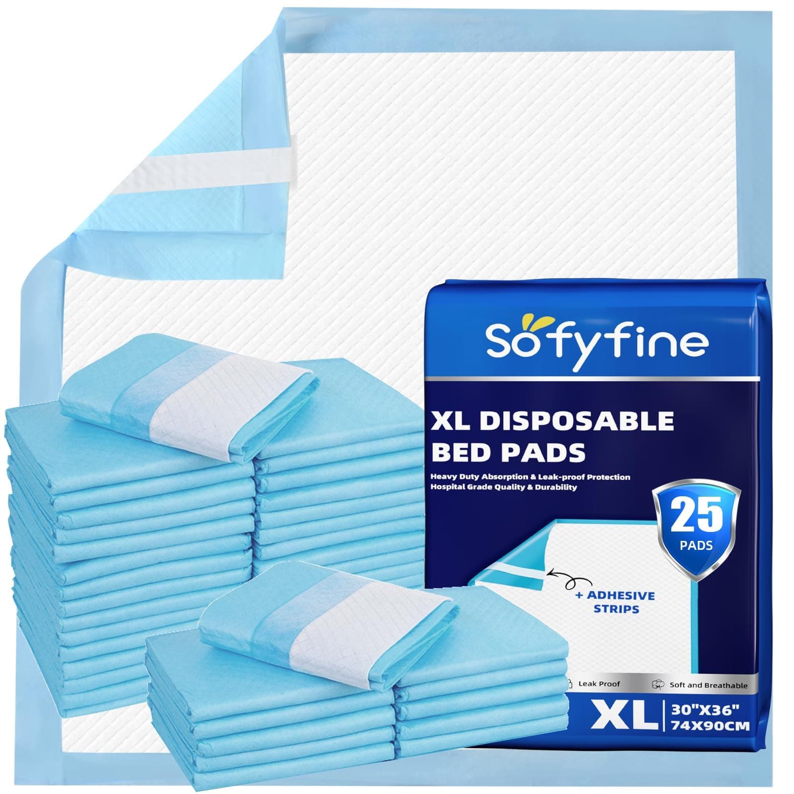 Bed Pads with Adhesive Strip 30"x36" Thicken Elderly Adults Incontinence Underpads Disposable,Heavy Duty Absorbent Chucks Waterproof,XL Extra Large Puppy Pee Training Pad[25 Pads]