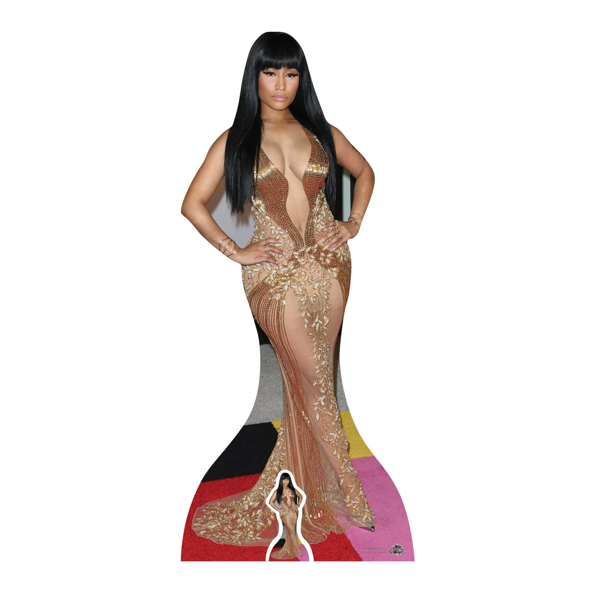 Celebrity Standee Nicki Minaj (Gold Dress) Life Size Cardboard Cut Out with Table Top Mini Cut Out, Multi colour